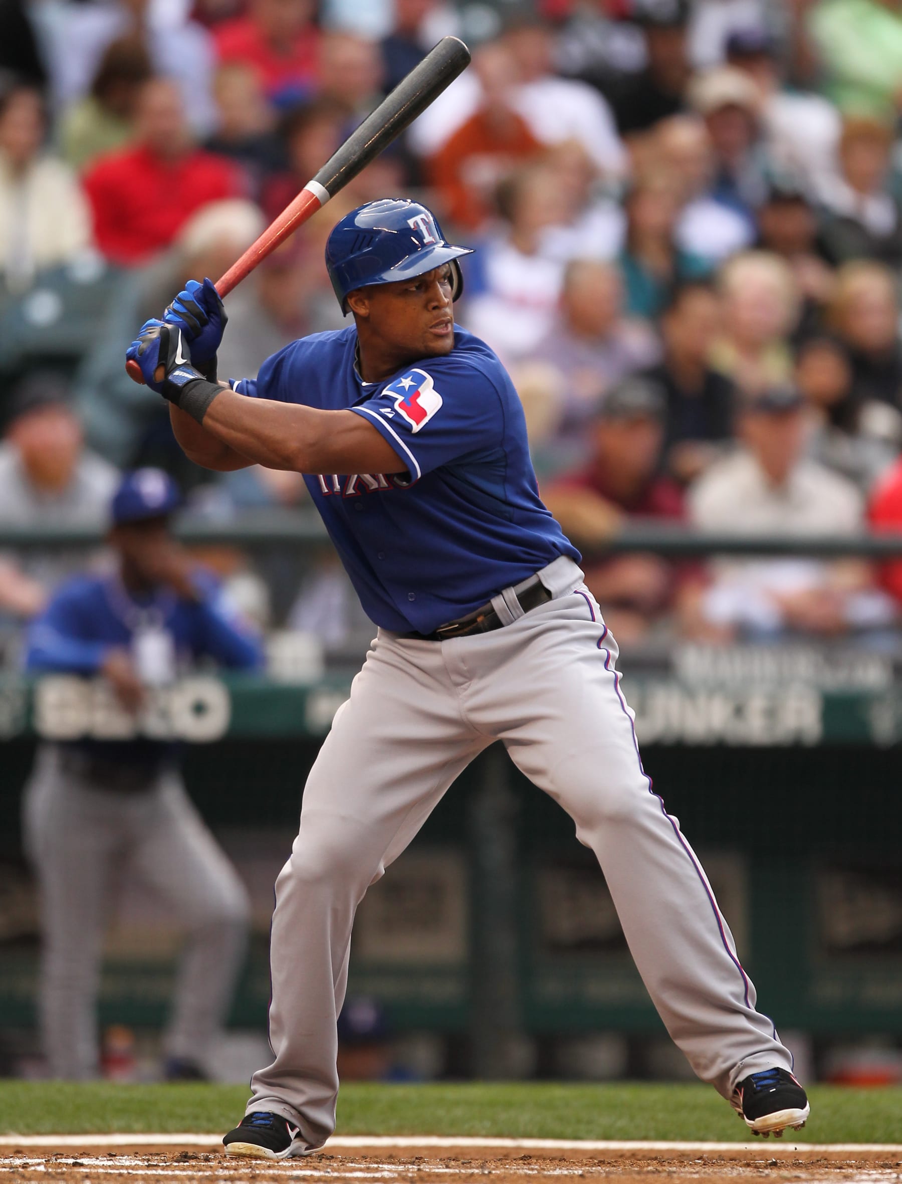 SEATTLE, WA - JULY 14:  Adrian Beltre #29 of the Texas Rangers bats against the Seattle Mariners at Safeco Field on July 14, 2011 in Seattle, Washington. (Photo by Otto Greule Jr/Getty Images)