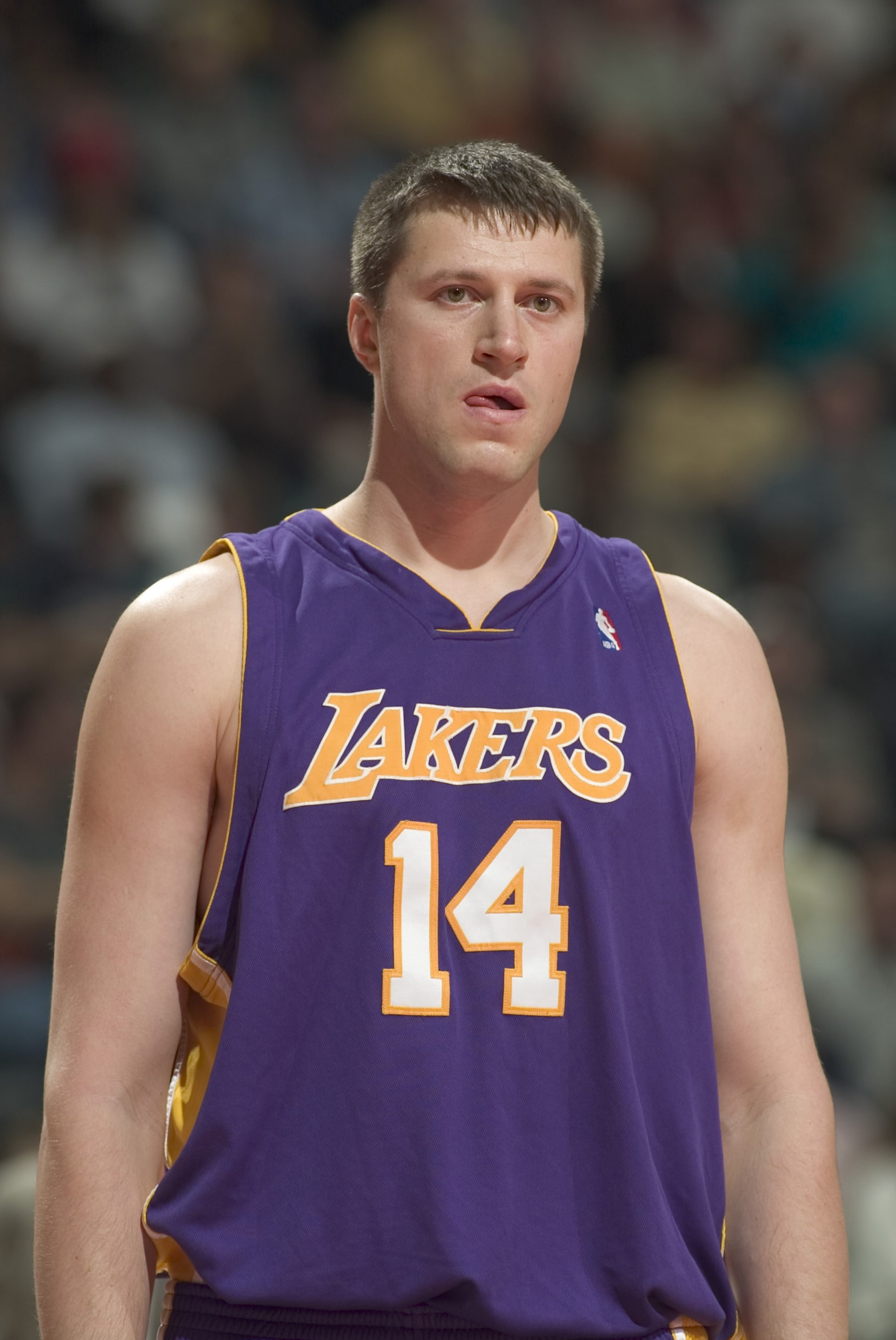 NBA Basketball 2005 - Los Angeles Lakers Slava Medvedenko against Charlotte Bobcats on March 12, 2005 in Charlotte, NC. Lakers won 117-116.  (Photo by Rick Havner/Sporting News via Getty Images via Getty Images)