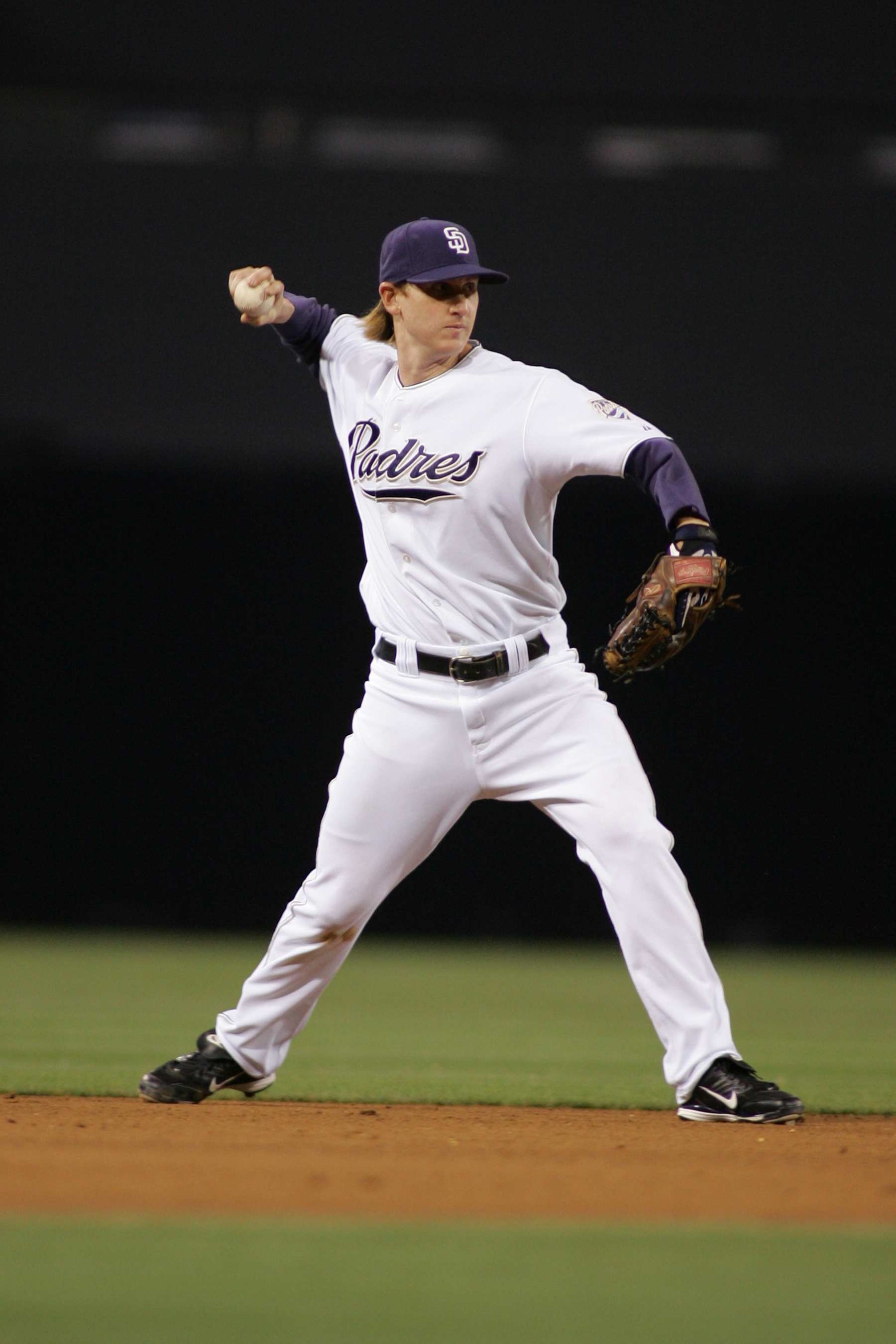 SAN DIEGO - JUNE 11:  Khalil Greene of the San Diego Padres plays shortstop during the game against the Los Angeles Dodgers at Petco Park in San Diego, California on June 11, 2008.  The Padres defeated the Dodgers 4-1.  (Photo by Rob Leiter/MLB Photos via Getty Images) 