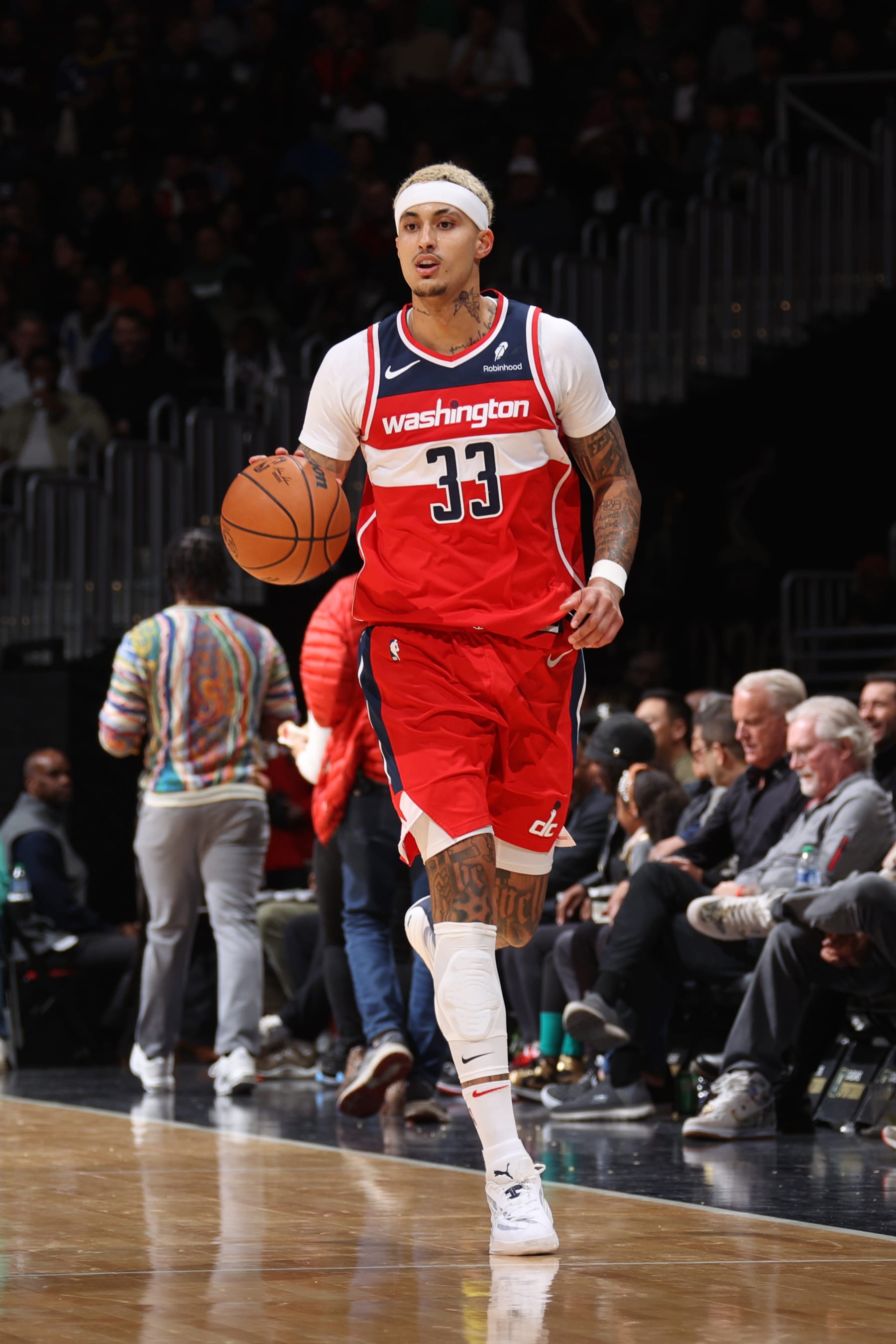 WASHINGTON, DC - NOVEMBER 20: Kyle Kuzma #33 of the Washington Wizards dribbles the ball during the game against the Milwaukee Bucks  on November 20, 2023 at Capital One Arena in Washington, DC. NOTE TO USER: User expressly acknowledges and agrees that, by downloading and or using this Photograph, user is consenting to the terms and conditions of the Getty Images License Agreement. Mandatory Copyright Notice: Copyright 2023 NBAE (Photo by Stephen Gosling/NBAE via Getty Images)