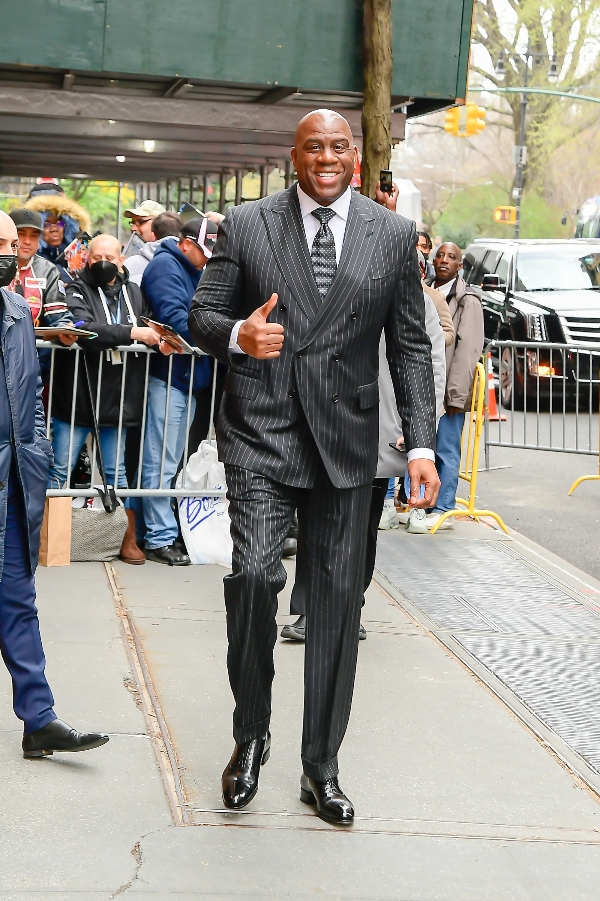 NEW YORK, NY - APRIL 05:  Magic Johnson is seen outside ABC studios on April 5, 2022 in New York City.  (Photo by Raymond Hall/GC Images)