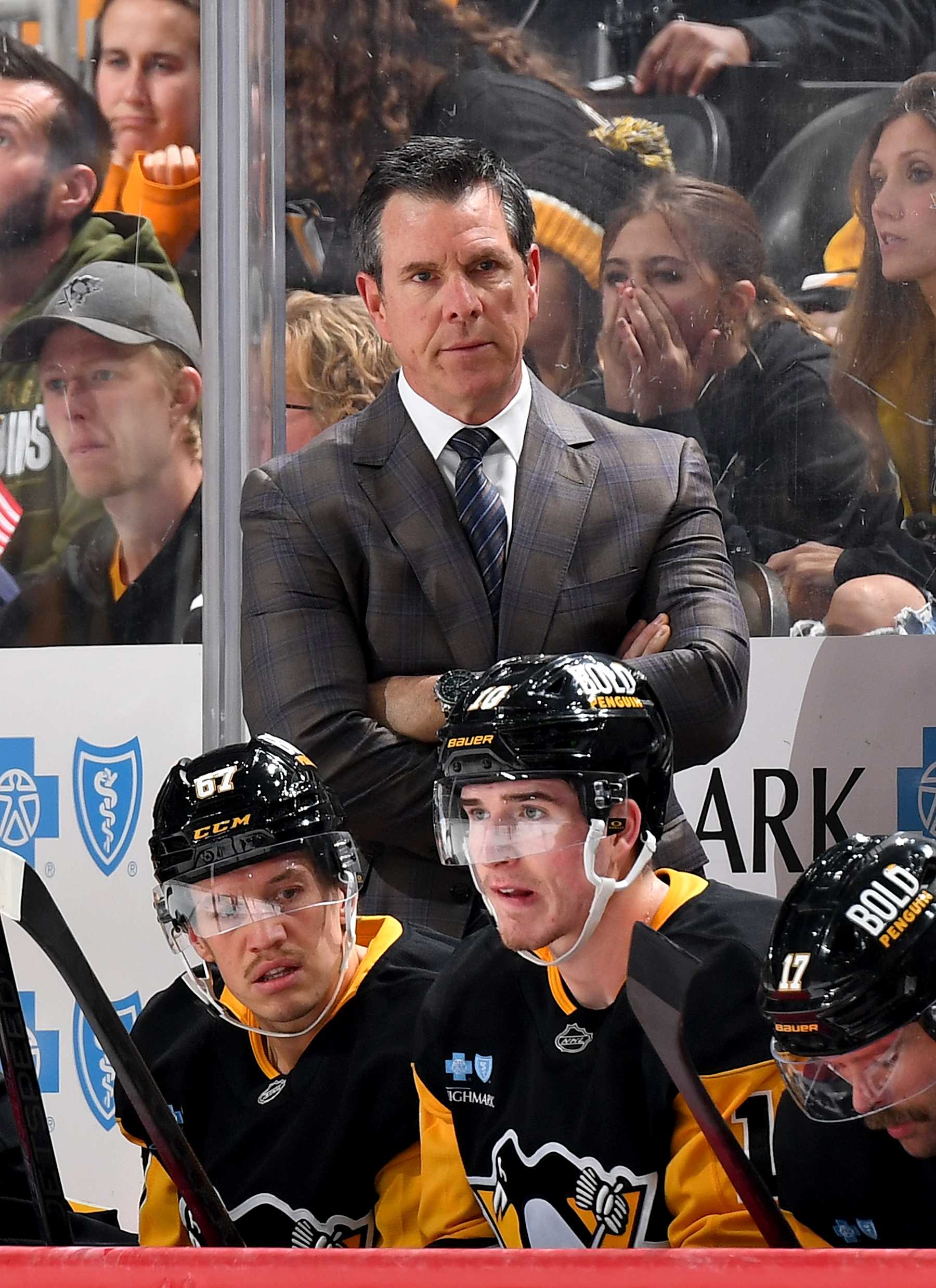 PITTSBURGH, PA - NOVEMBER 11:  Mike Sullivan of the Pittsburgh Penguins looks on against the Dallas Stars at PPG PAINTS Arena on November 11, 2024 in Pittsburgh, Pennsylvania. (Photo by Joe Sargent/NHLI via Getty Images)