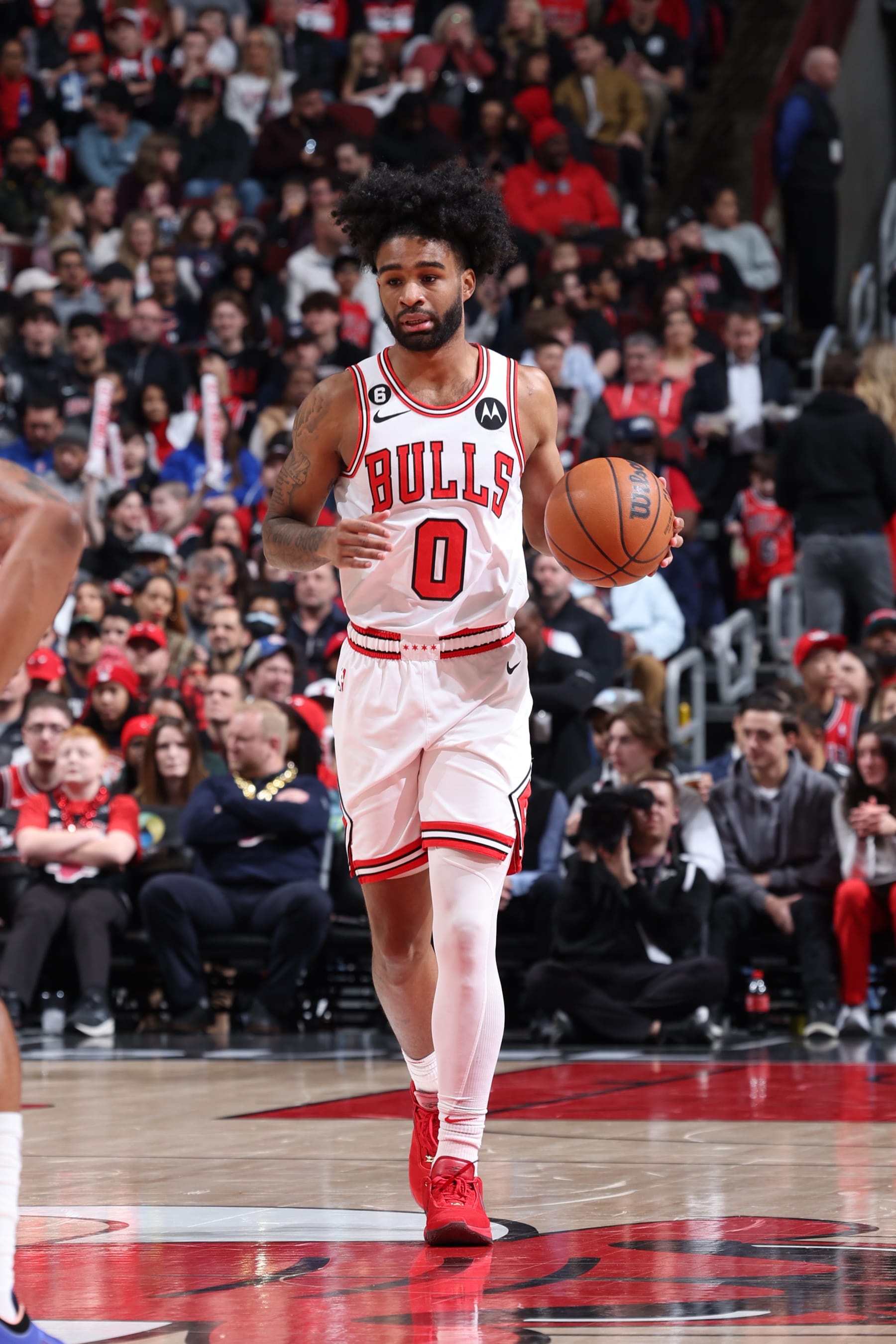 CHICAGO, IL - FEBRUARY 26: Coby White #0 of the Chicago Bulls dribbles the ball during the game against the Washington Wizards on February 26, 2023 at United Center in Chicago, Illinois. NOTE TO USER: User expressly acknowledges and agrees that, by downloading and or using this photograph, User is consenting to the terms and conditions of the Getty Images License Agreement. Mandatory Copyright Notice: Copyright 2023 NBAE (Photo by Jeff Haynes/NBAE via Getty Images)