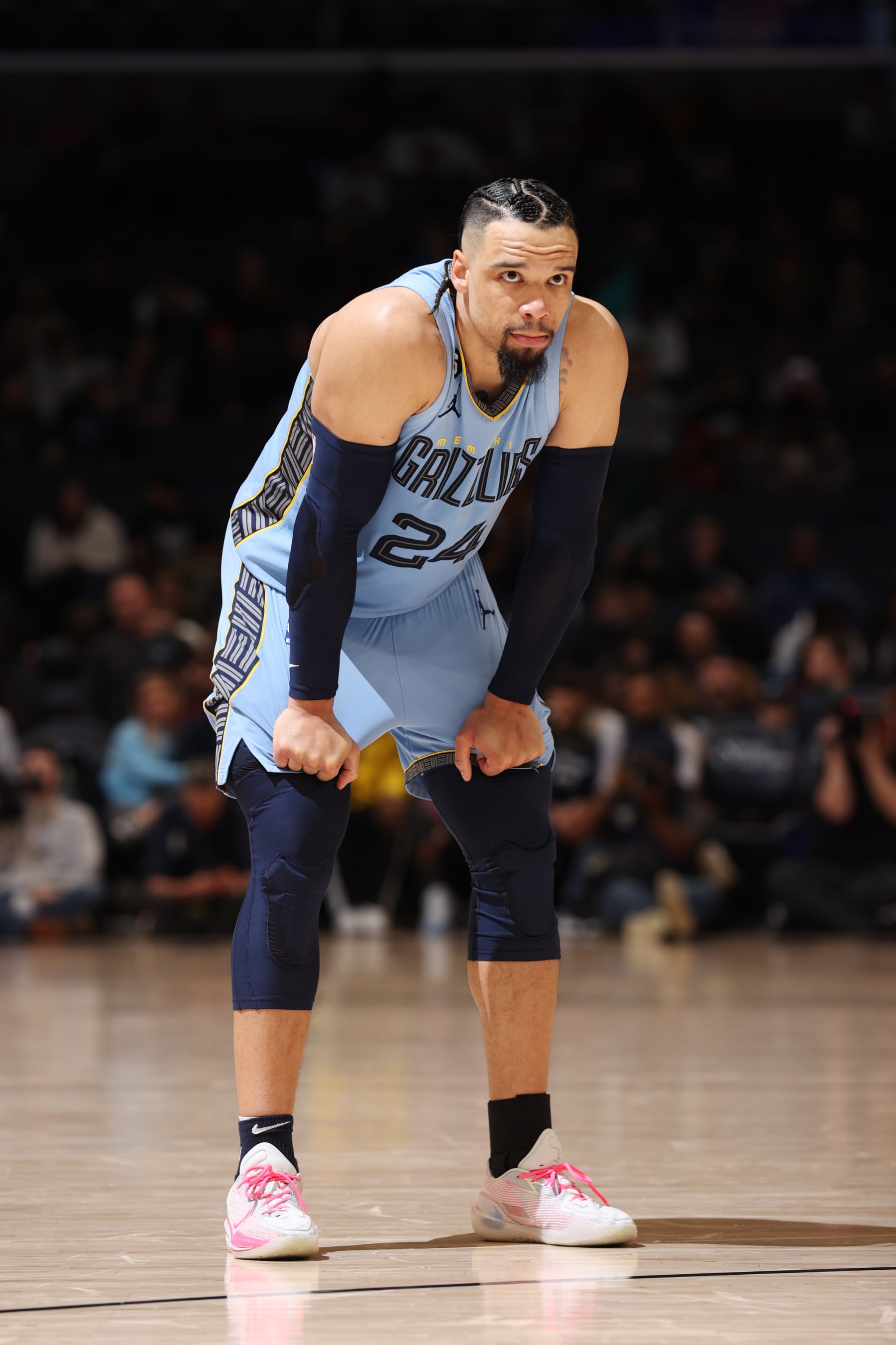 MEMPHIS, TN - FEBRUARY 1:  Dillon Brooks #24 of the Memphis Grizzlies looks on during the game against the Portland Trail Blazers on February 1, 2023 at FedExForum in Memphis, Tennessee. NOTE TO USER: User expressly acknowledges and agrees that, by downloading and or using this photograph, User is consenting to the terms and conditions of the Getty Images License Agreement. Mandatory Copyright Notice: Copyright 2022 NBAE (Photo by Joe Murphy/NBAE via Getty Images)
