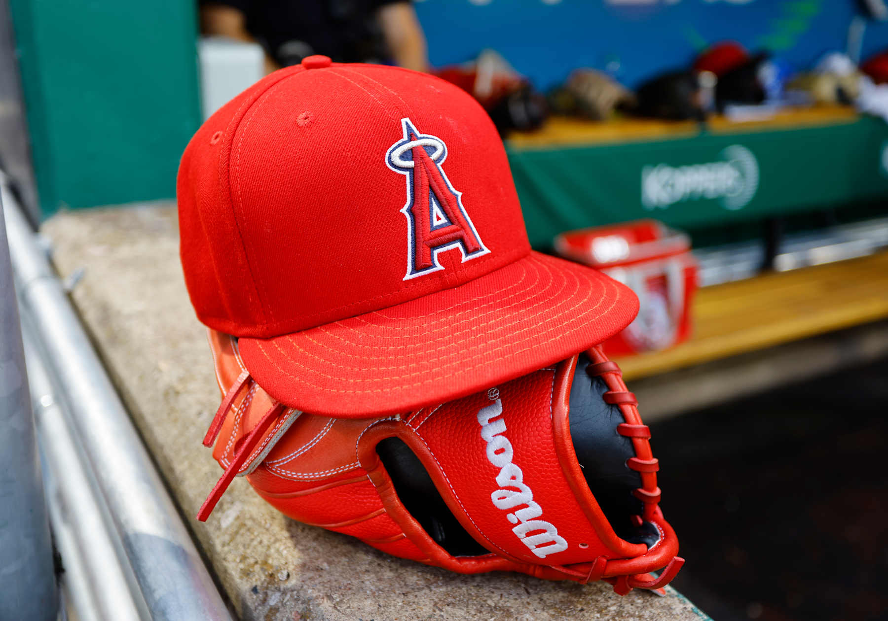 PITTSBURGH, PA - MAY 06:  A new era Los Angeles Angels hat is seen during the game against the Pittsburgh Pirates during inter-league play at PNC Park on May 6, 2024 in Pittsburgh, Pennsylvania.  (Photo by Justin K. Aller/Getty Images)