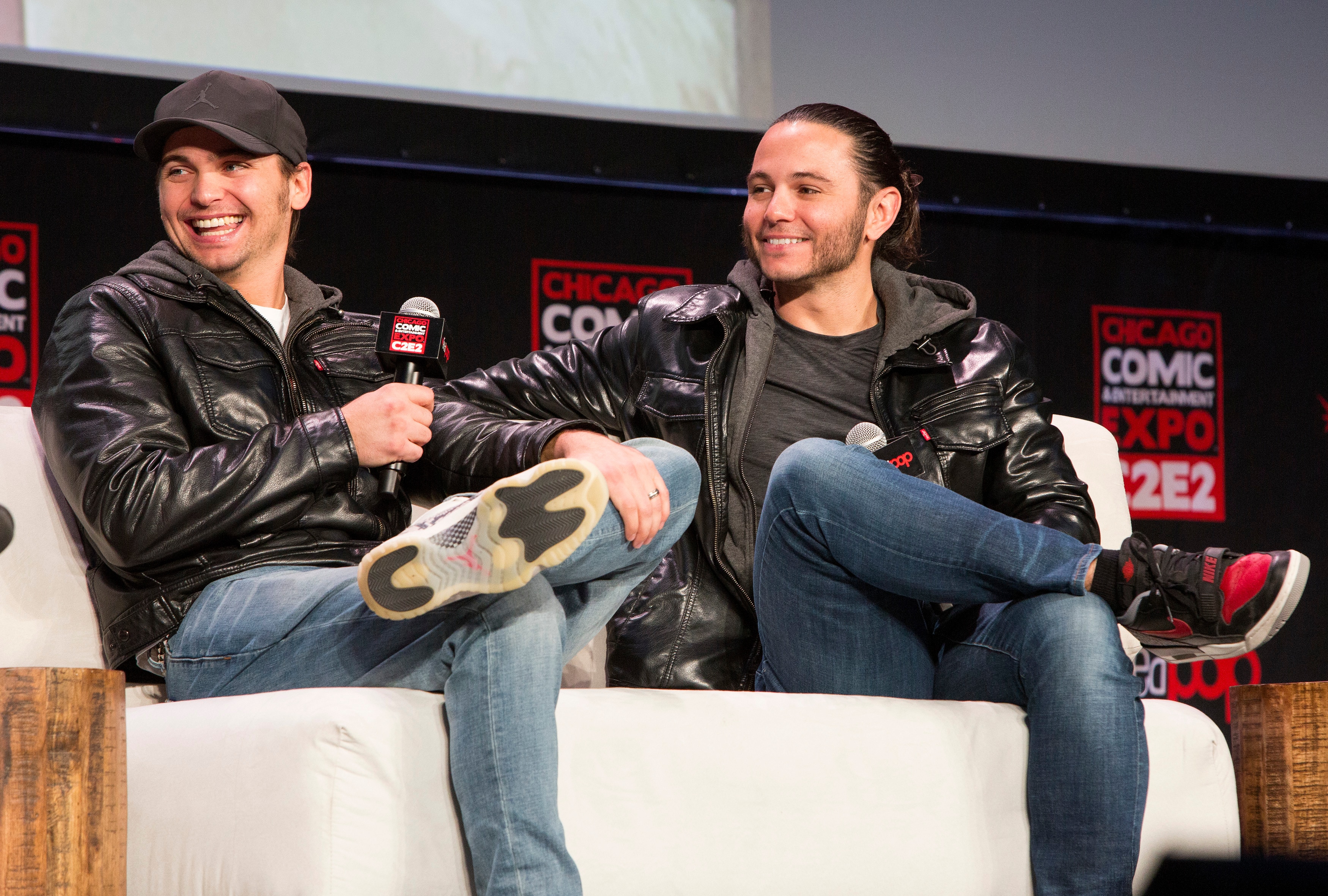 CHICAGO, IL - FEBRUARY 28:  Nick Jackson and Matt Jackson of The Young Bucks with the AEW Wrestling during C2E2 at McCormick Place on February 28, 2020 in Chicago, Illinois.  (Photo by Barry Brecheisen/WireImage)