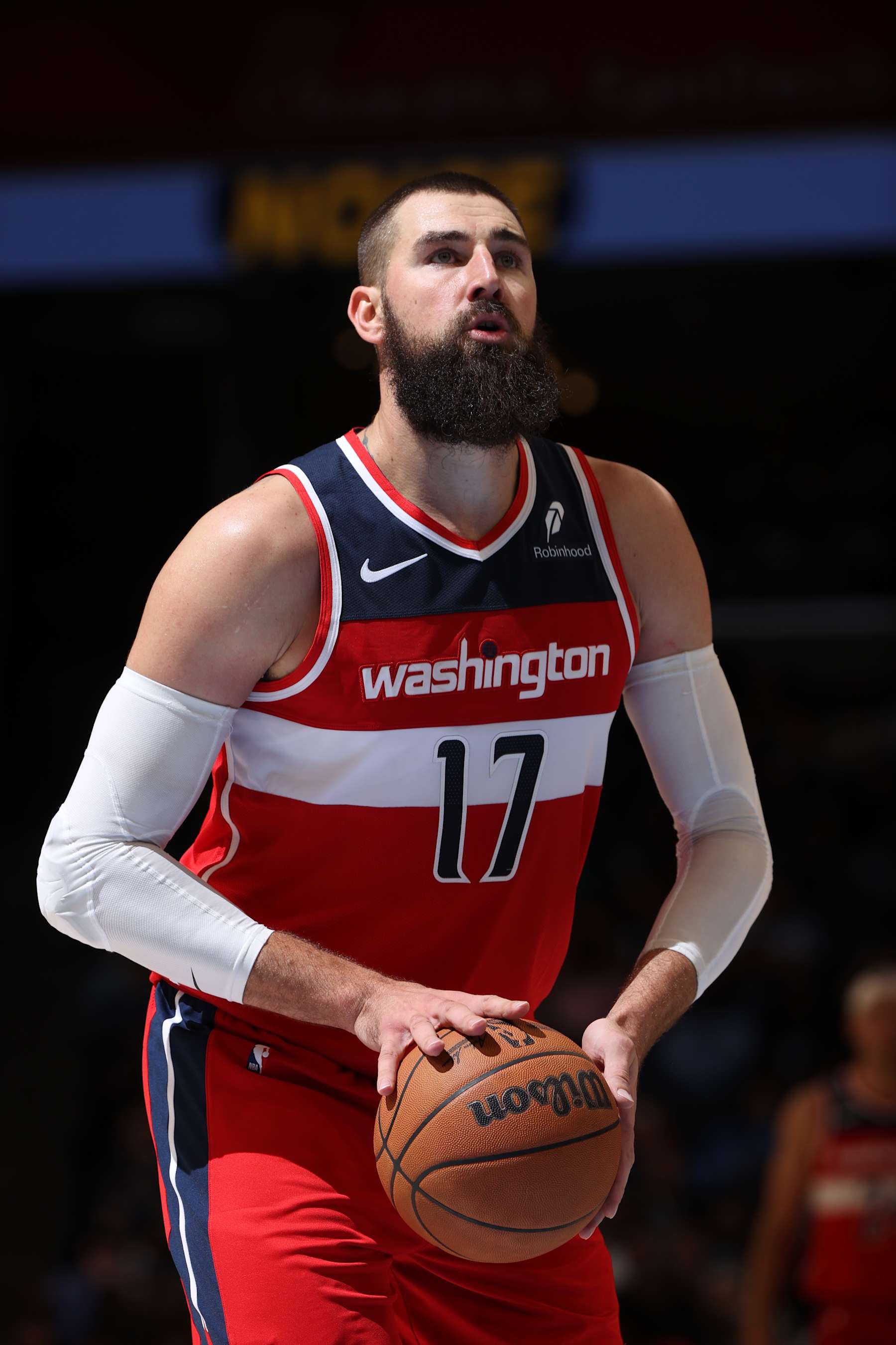 MEMPHIS, TN - NOVEMBER 8: Jonas Valanciunas #17 of the Washington Wizards prepares to shoot a free throw during the game against the Memphis Grizzlies on November 8, 2024 at FedExForum in Memphis, Tennessee. NOTE TO USER: User expressly acknowledges and agrees that, by downloading and or using this photograph, User is consenting to the terms and conditions of the Getty Images License Agreement. Mandatory Copyright Notice: Copyright 2024 NBAE (Photo by Joe Murphy/NBAE via Getty Images)