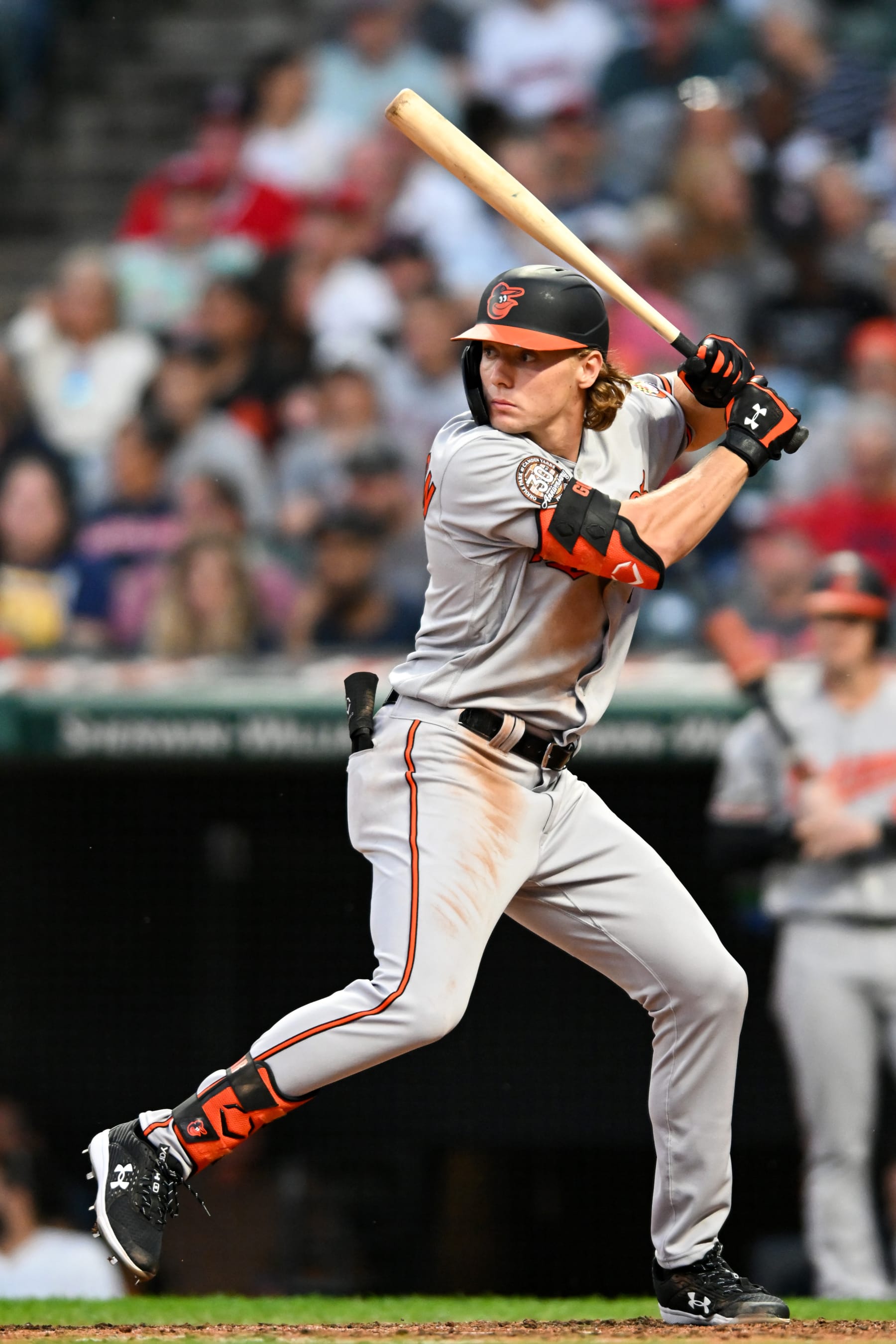 CLEVELAND, OH - AUGUST 31: Gunnar Henderson #2 of the Baltimore Orioles bats during the sixth inning against the Cleveland Guardians at Progressive Field on August 31, 2022 in Cleveland, Ohio. (Photo by Nick Cammett/Getty Images)