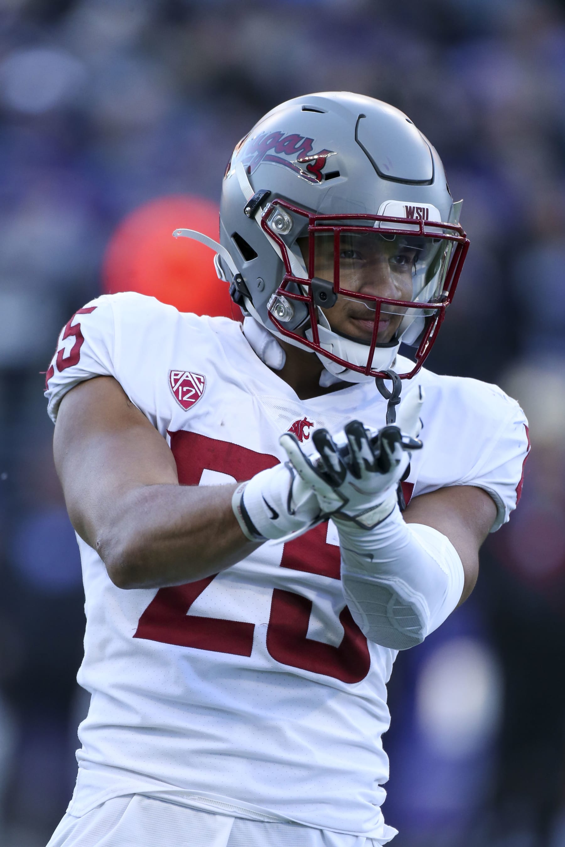 SEATTLE, WA - NOVEMBER 25:  Washington State #25 (DB) Jaden Hicks during the 115th Apple Cup college football game between the Washington Huskies versus the Washington State Cougars on November 25, 2023, at Husky Stadium in Seattle, WA. (Photo by Jesse Beals/Icon Sportswire via Getty Images)