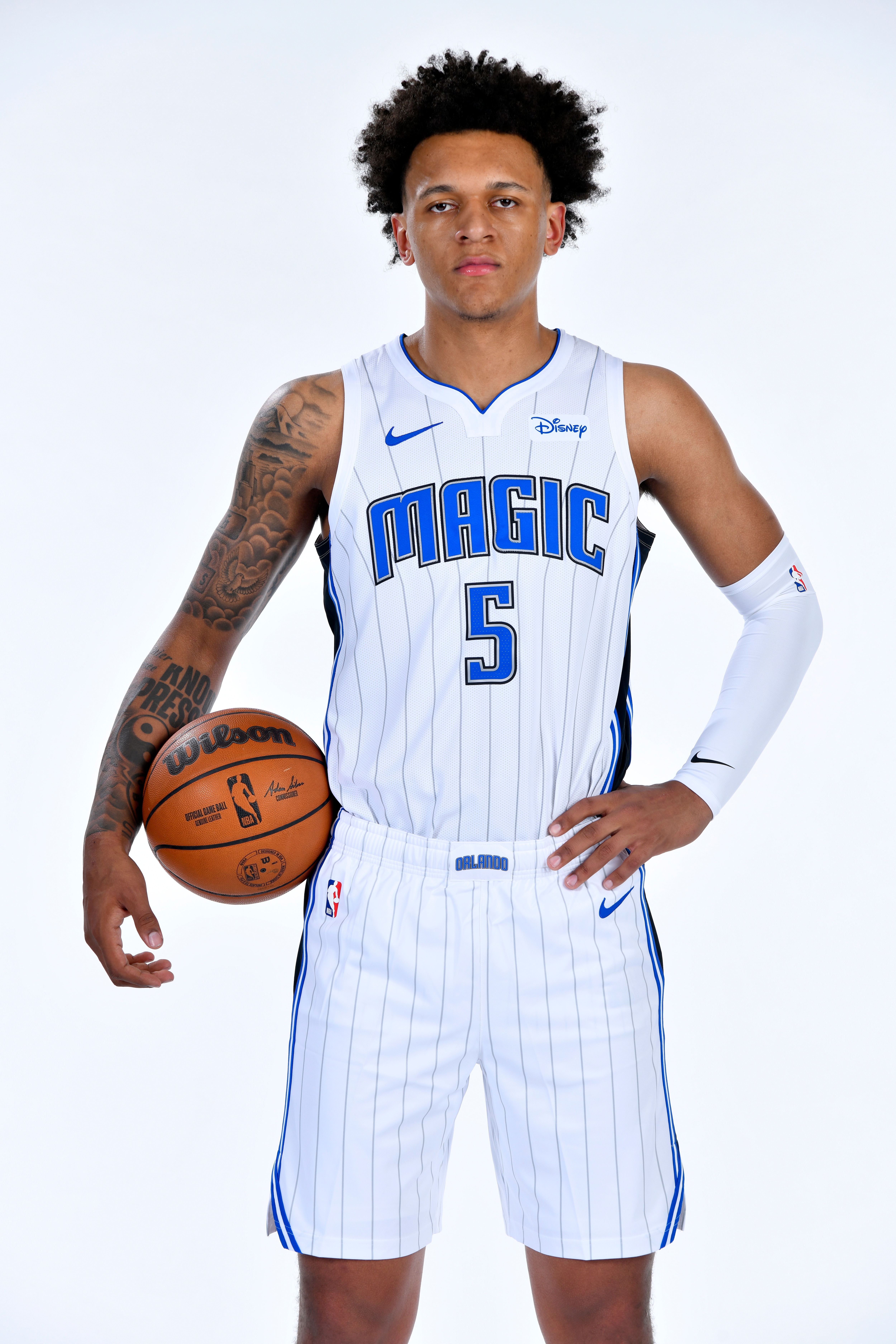 ORLANDO, FL - JUNE 24: Paolo Banchero of the Orlando Magic poses for a portrait on June 24, 2022 at Amway Center in Orlando, Florida. NOTE TO USER: User expressly acknowledges and agrees that, by downloading and or using this photograph, User is consenting to the terms and conditions of the Getty Images License Agreement. Mandatory Copyright Notice: Copyright 2022 NBAE  (Photo by Fernando Medina/NBAE via Getty Images)