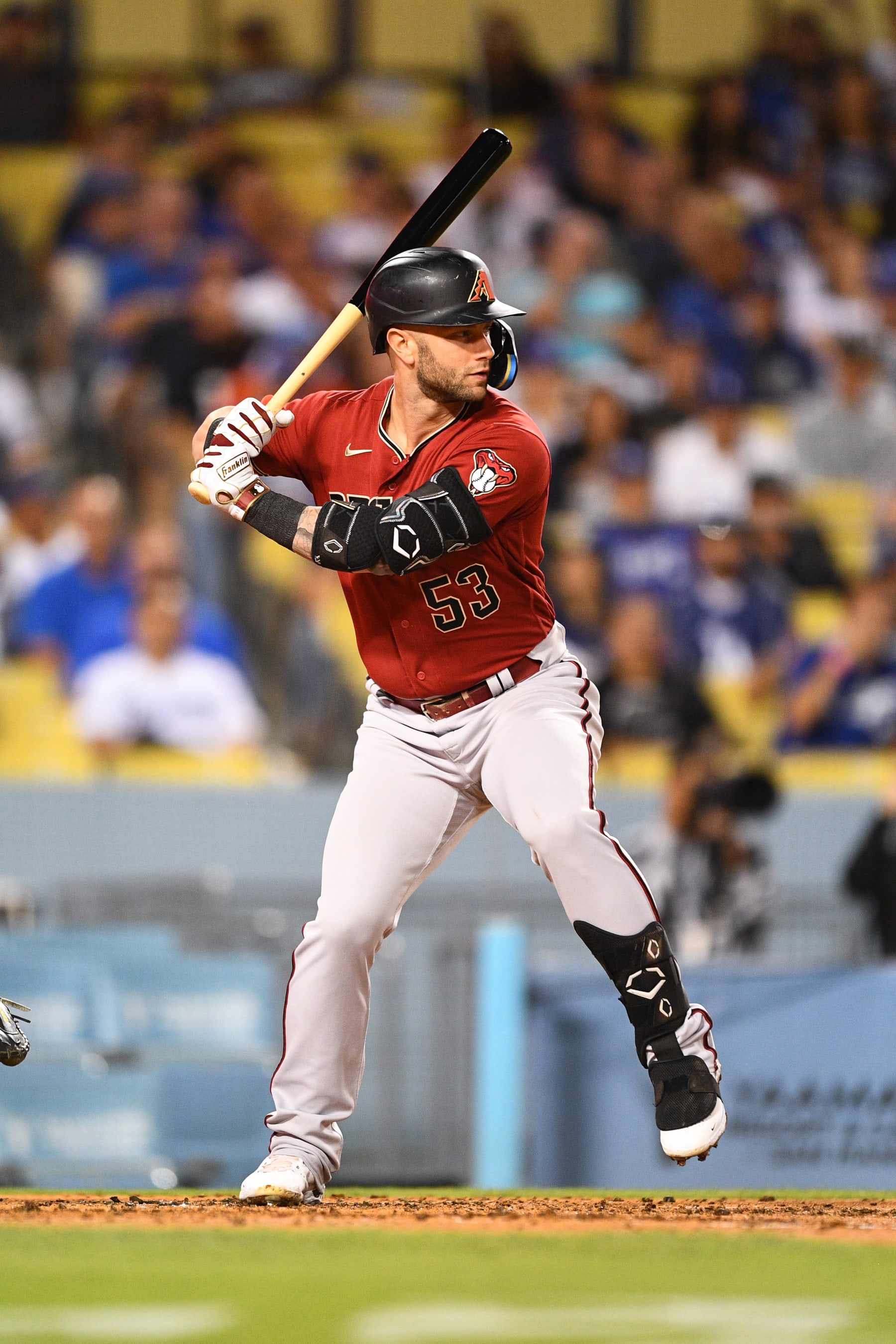 LOS ANGELES, CA - SEPTEMBER 21: Arizona Diamondbacks first baseman Christian Walker (53) at bat during the MLB game between the Arizona Diamondbacks and the Los Angeles Dodgers on September 21, 2022 at Dodger Stadium in Los Angeles, CA. (Photo by Brian Rothmuller/Icon Sportswire via Getty Images)