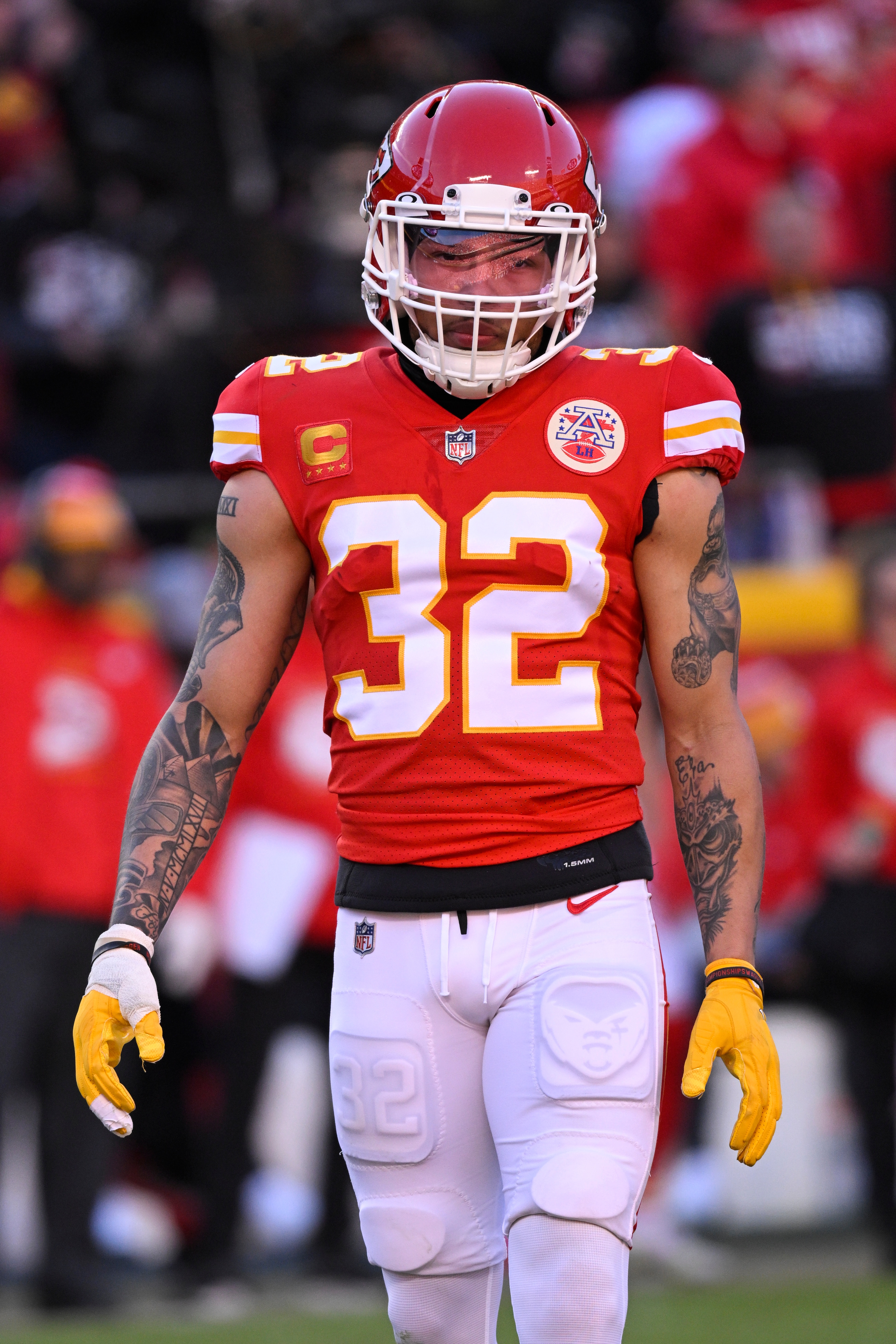 Kansas City Chiefs free safety Tyrann Mathieu during the first half of the NFL AFC Championship football game against the Cincinnati Bengals, Sunday, Jan. 30, 2022 in Kansas City, Mo.. (AP Photos/Reed Hoffmann)