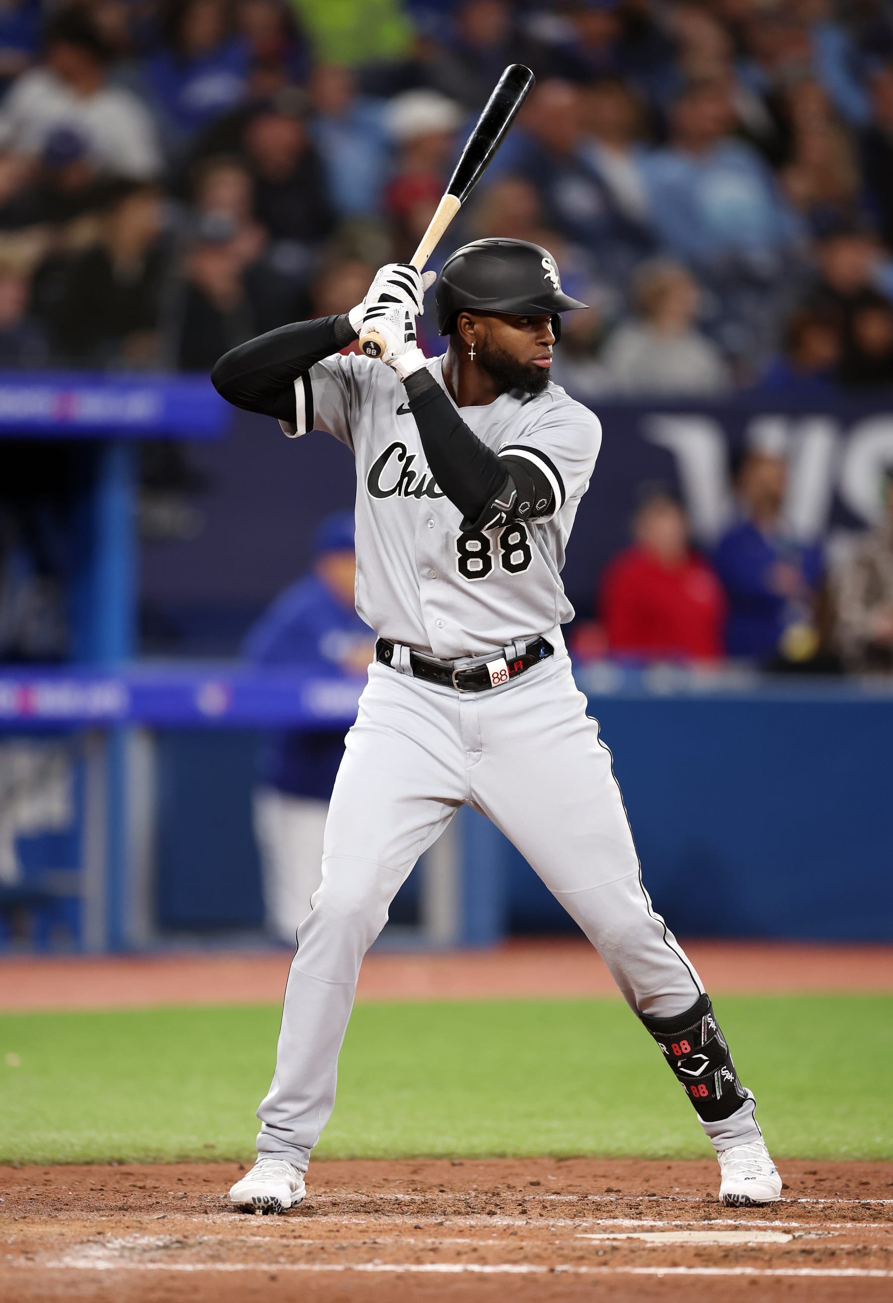 TORONTO, ON - APRIL 25:  Luis Robert Jr. #88 of the Chicago White Sox bats against the Toronto Blue Jays at Rogers Centre on April 25, 2023 in Toronto, Ontario, Canada.  (Photo by Vaughn Ridley/Getty Images)