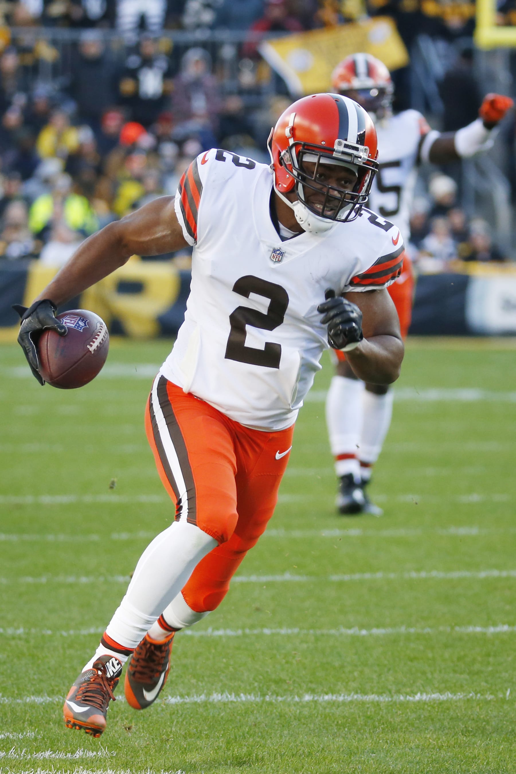 PITTSBURGH, PENNSYLVANIA - JANUARY 08: Amari Cooper #2 of the Cleveland Browns runs with the ball during the second half of the game against the Pittsburgh Steelers at Acrisure Stadium on January 08, 2023 in Pittsburgh, Pennsylvania. (Photo by Justin K. Aller/Getty Images)