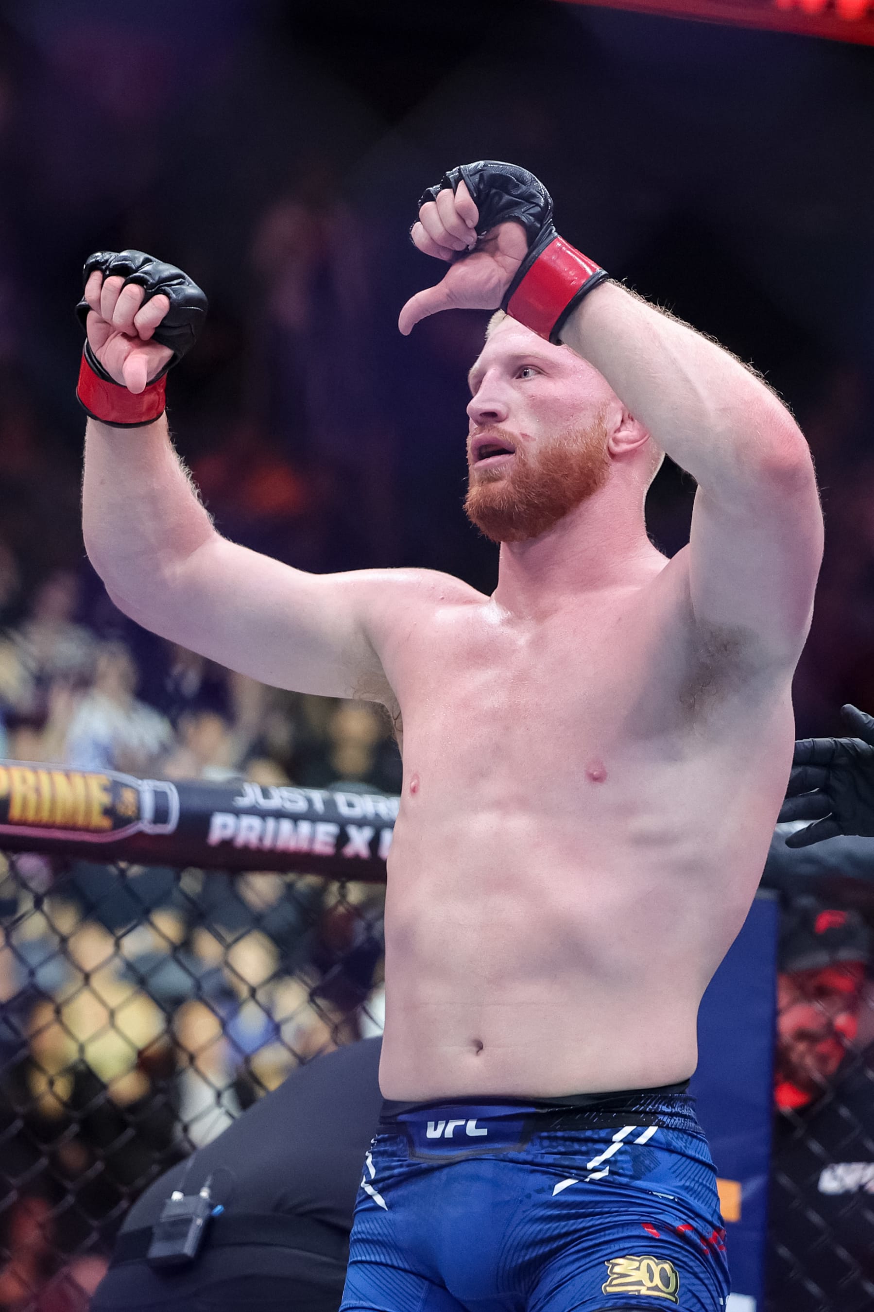 LAS VEGAS, NEVADA - APRIL 13: Bo Nickal defeats Cody Brundage in their middleweight fight at T-Mobile Arena on April 13, 2024 in Las Vegas, Nevada. (Photo by Carmen Mandato/Getty Images)