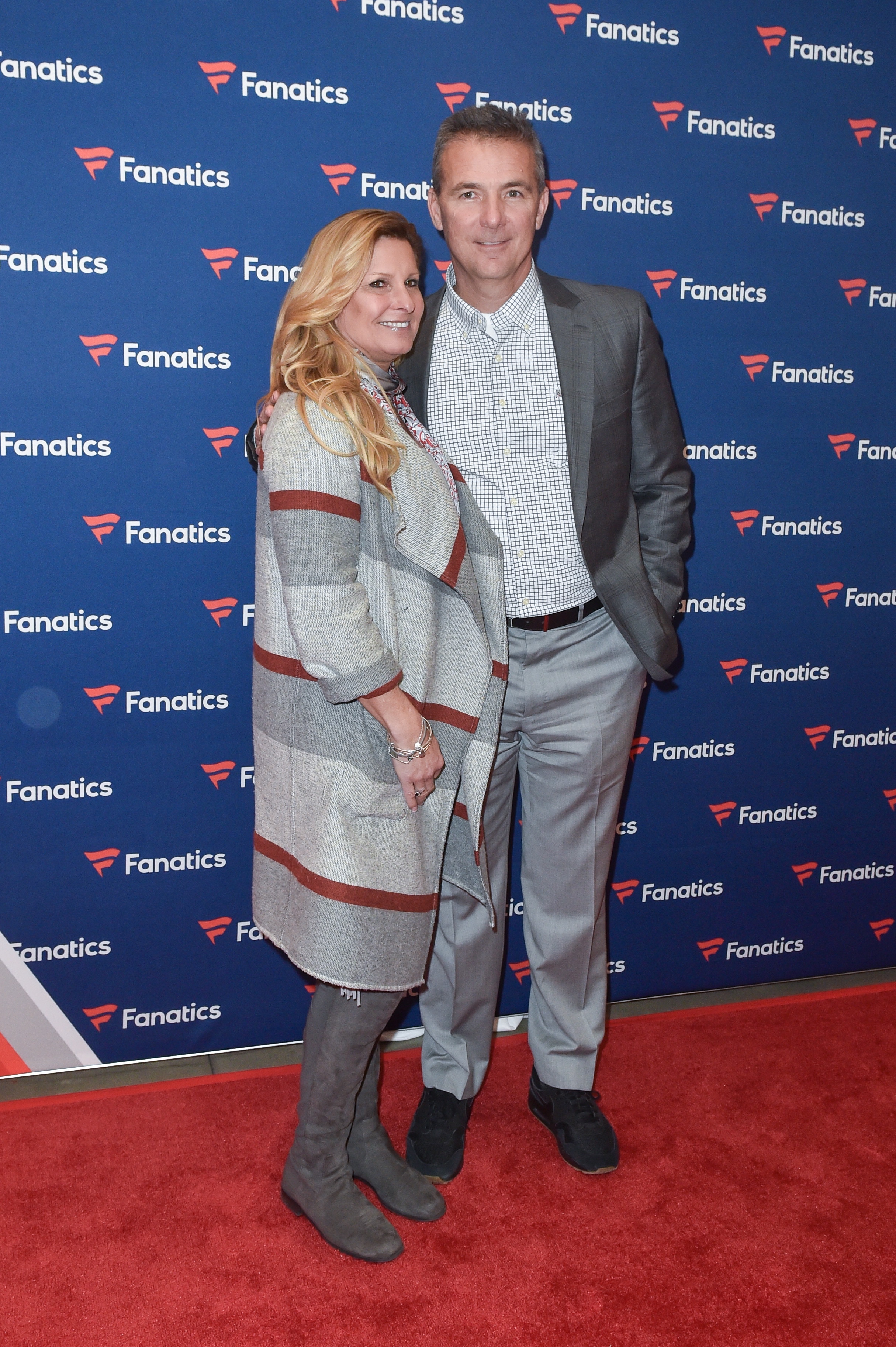 ATLANTA, GA - FEBRUARY 02:  Shelley and Urban Meyer arrive to Michael Rubin's Fanatics Super Bowl Party at the College Football Hall of Fame on February 2, 2019 in Atlanta, Georgia.  (Photo by Aaron J. Thornton/Getty Images)