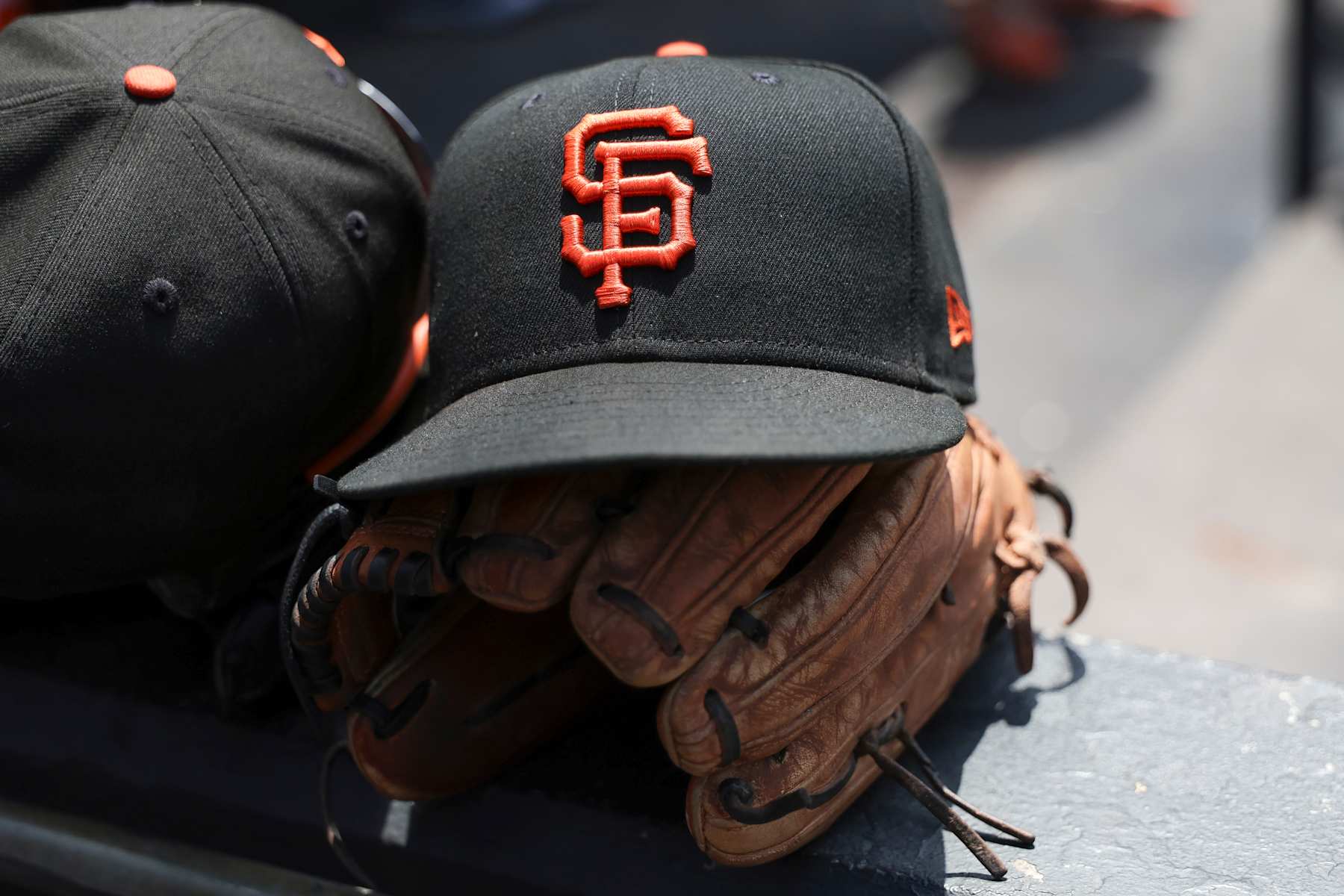 CLEVELAND, OHIO - JULY 07: A detail of the San Francisco Giants logo on a hat in the second inning against the Cleveland Guardians at Progressive Field on July 7, 2024 in Cleveland, Ohio. (Photo by Brandon Sloter/Image Of Sport/Getty Images)