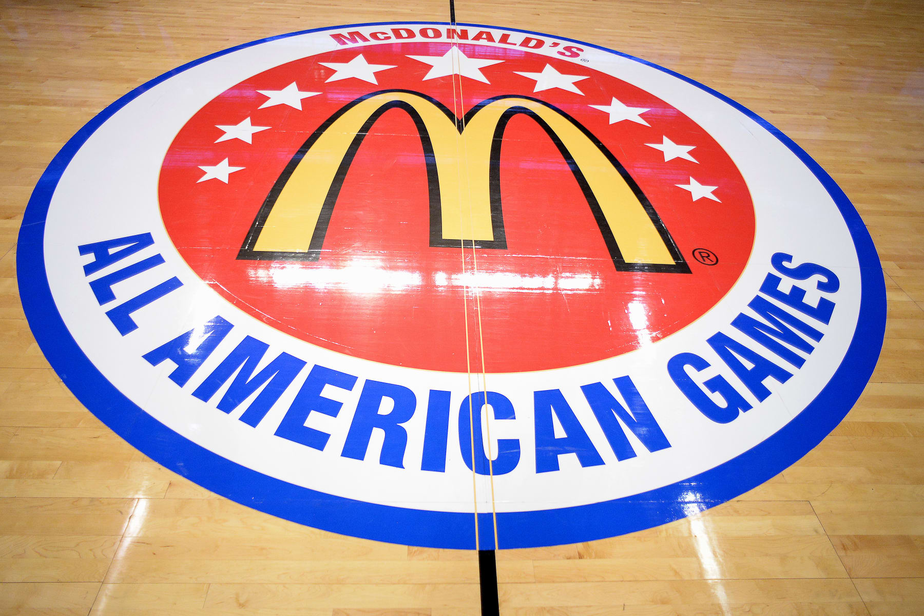 01 April 2015: A McDonald's All American Games seal on the floor of the basketball court in action during the McDonald's All American Game at the United Center, in Chicago, IL. (Photo by Robin Alam/Icon Sportswire/Corbis/Icon Sportswire via Getty Images)