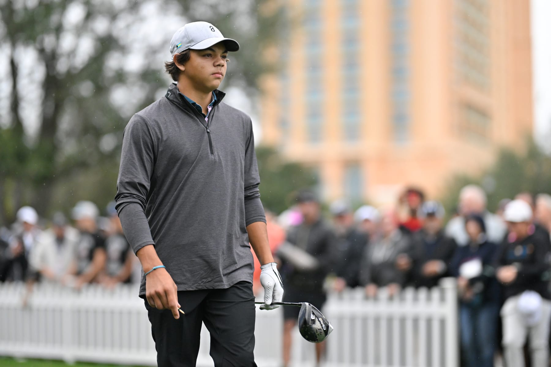 ORLANDO, FLORIDA - DECEMBER 16: Charlie Woods walks onto the first tee box during the first round of the PNC Championship at Ritz-Carlton Golf Club on December 16, 2023 in Orlando, Florida. (Photo by Ben Jared/PGA TOUR via Getty Images)
