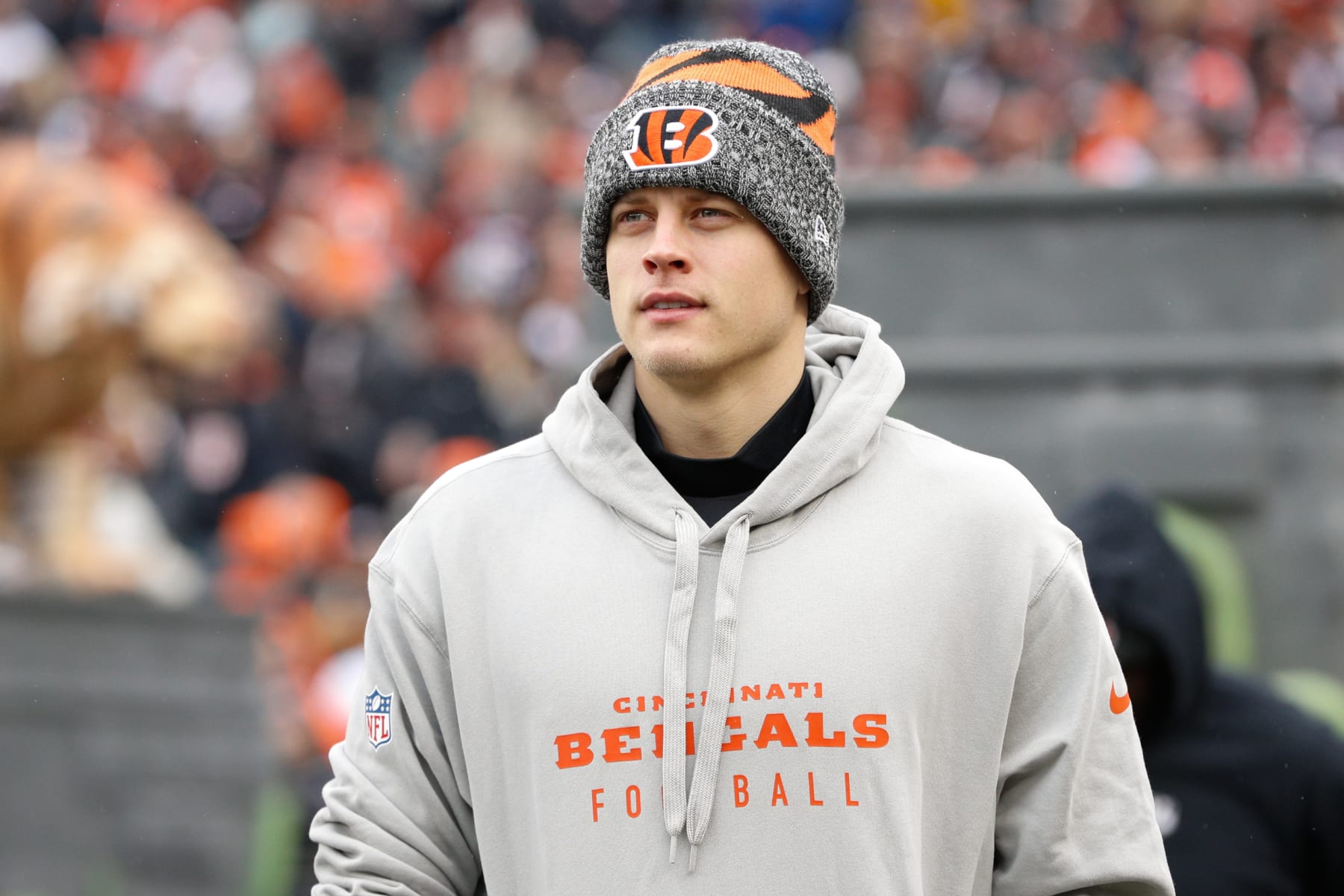 CINCINNATI, OH - JANUARY 07: Cincinnati Bengals quarterback Joe Burrow (9) walks onto the field before the game against the Cleveland Browns and the Cincinnati Bengals on January 7, 2024, at Paycor Stadium in Cincinnati, OH. (Photo by Ian Johnson/Icon Sportswire via Getty Images)