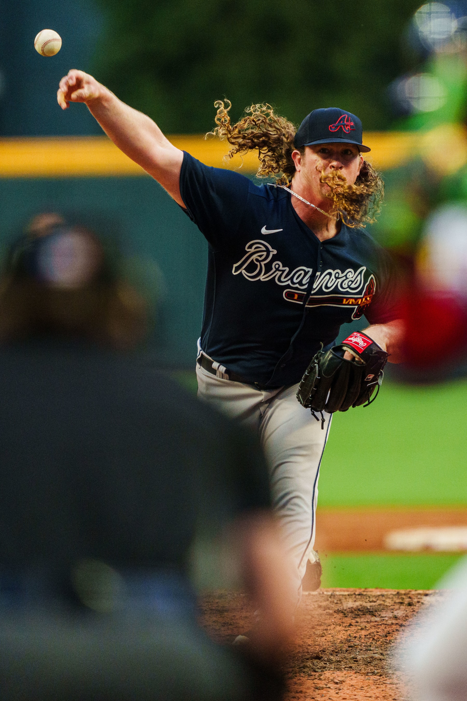 ATLANTA, GA - OCTOBER 4: Grant Holmes #45 of the Atlanta Braves pitches during the Atlanta Braves Postseason workout at Truist Park on October 4, 2023 in Atlanta, Georgia. (Photo by Matthew Grimes Jr./Atlanta Braves/Getty Images)