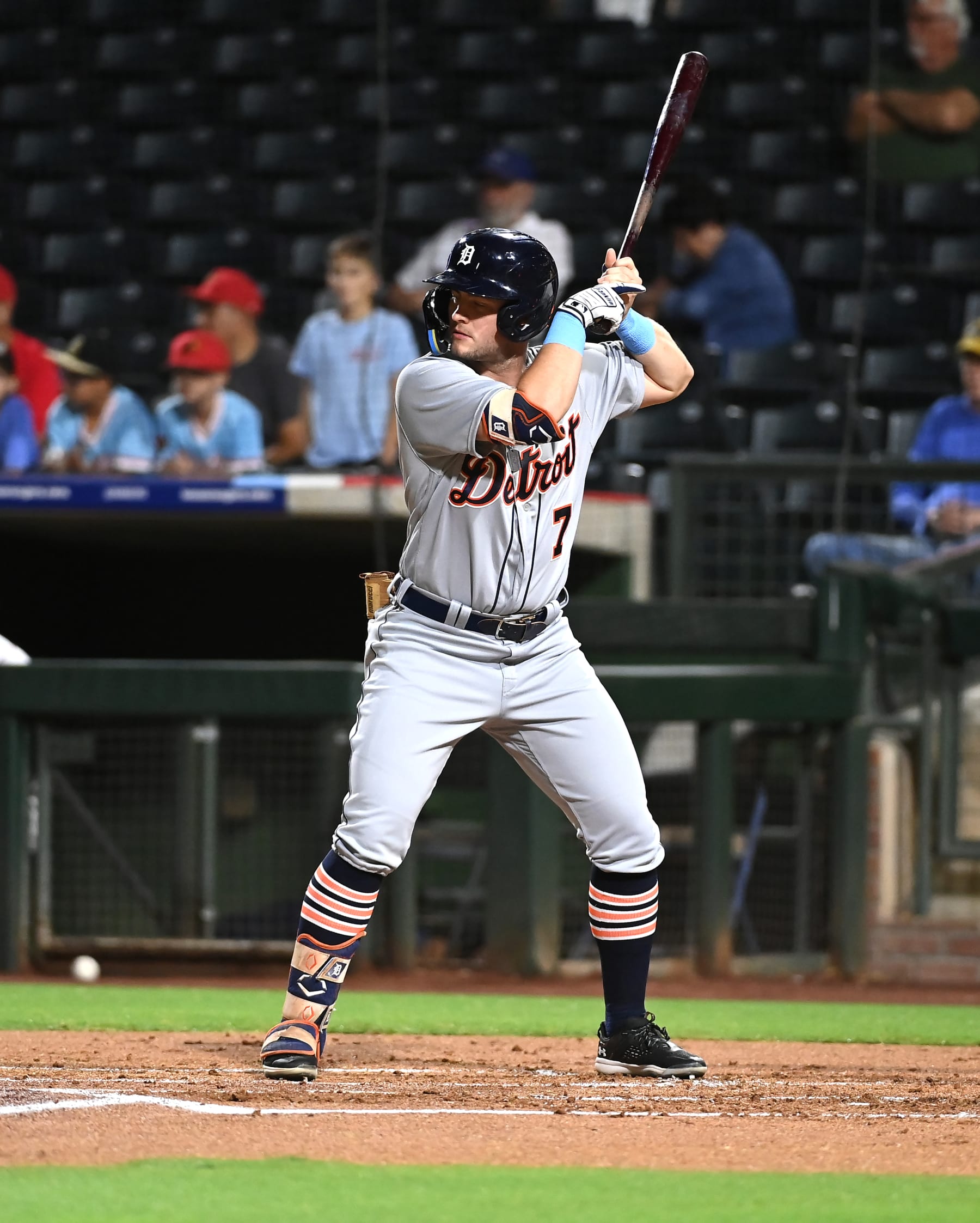 SURPRISE, AZ - OCTOBER 17: Jace Jung #7 of the Salt River Rafters bats during the game between the Salt River Rafters and the Surprise Saguaros at Surprise Stadium on Tuesday, October 17, 2023 in Surprise, Arizona. (Photo by Norm Hall/MLB Photos via Getty Images)