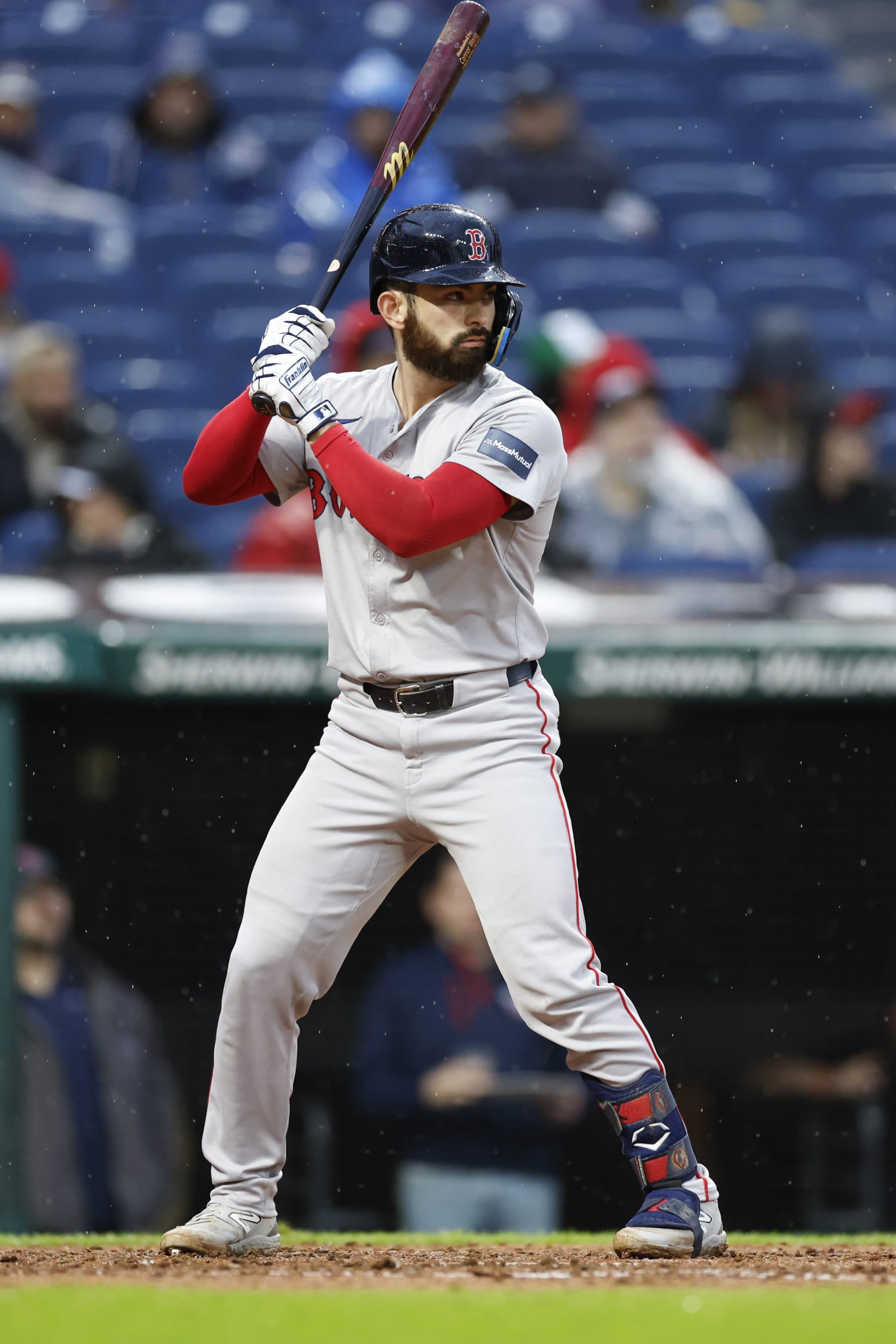 CLEVELAND, OH - APRIL 23: Connor Wong #12 of the Boston Red Sox bats against the Cleveland Guardians during the fifth inning at Progressive Field on April 23, 2024 in Cleveland, Ohio. (Photo by Ron Schwane/Getty Images)