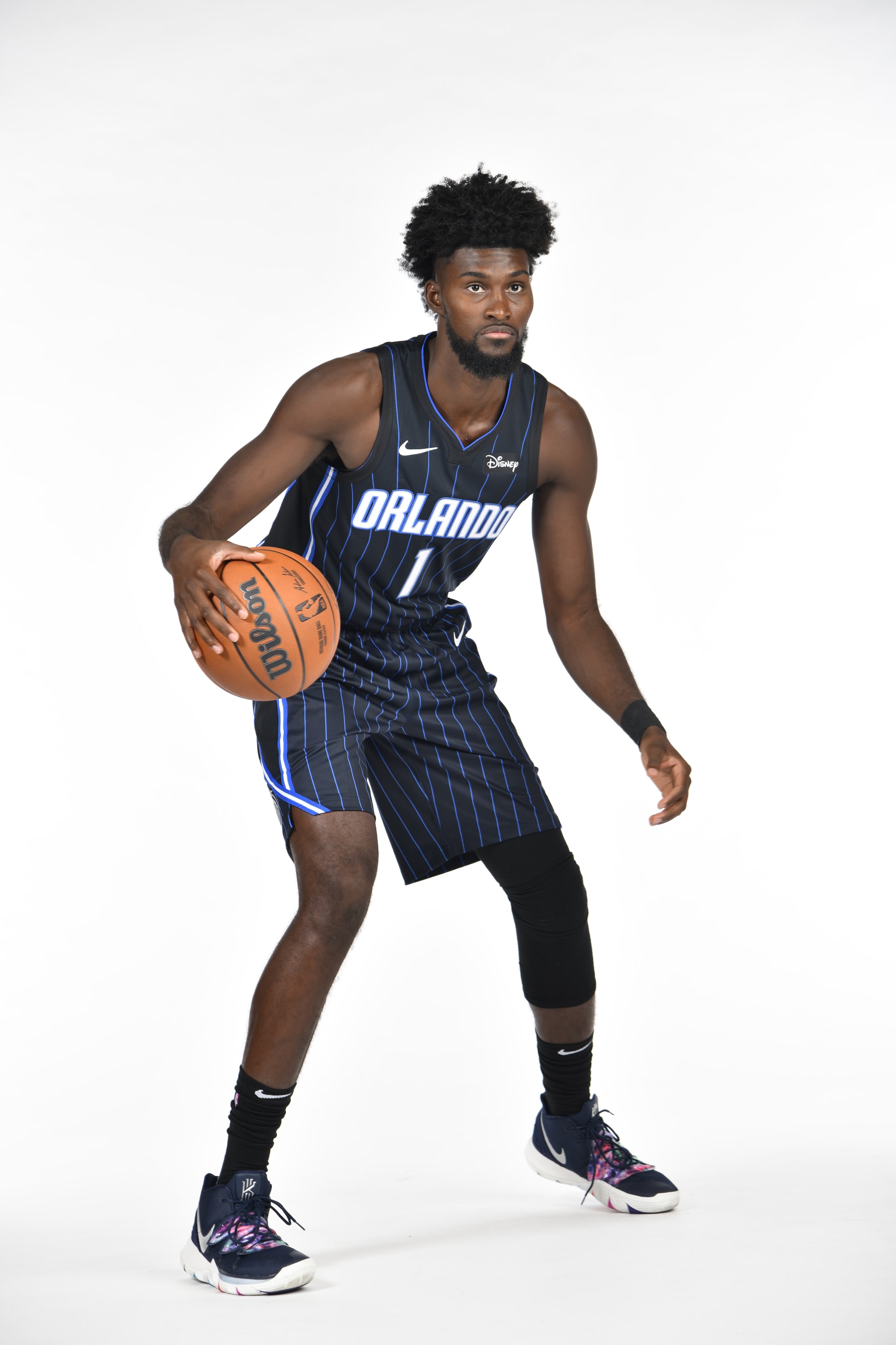 ORLANDO, FL - SEPTEMBER 27: Jonathan Isaac #1 of the Orlando Magic poses for a portrait during NBA media day on September 27, 2021 at Amway Center in Orlando, Florida. NOTE TO USER: User expressly acknowledges and agrees that, by downloading and or using this photograph, User is consenting to the terms and conditions of the Getty Images License Agreement. Mandatory Copyright Notice: Copyright 2021 NBAE (Photo by Fernando Medina/NBAE via Getty Images)