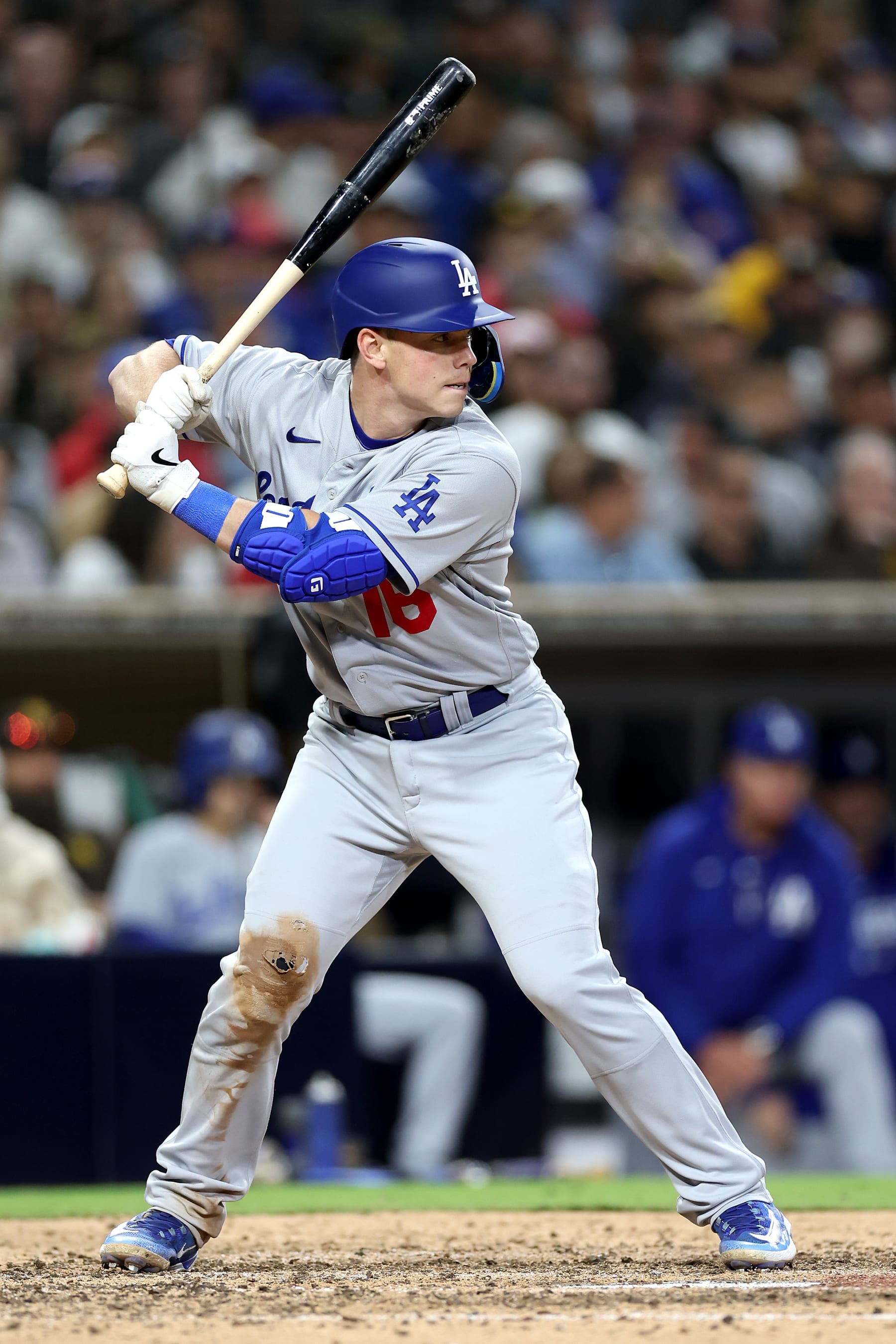 SAN DIEGO, CALIFORNIA - MAY 06: Will Smith #16 of the Los Angeles Dodgers at bat during a game against the San Diego Padres  at PETCO Park on May 06, 2023 in San Diego, California. (Photo by Sean M. Haffey/Getty Images)