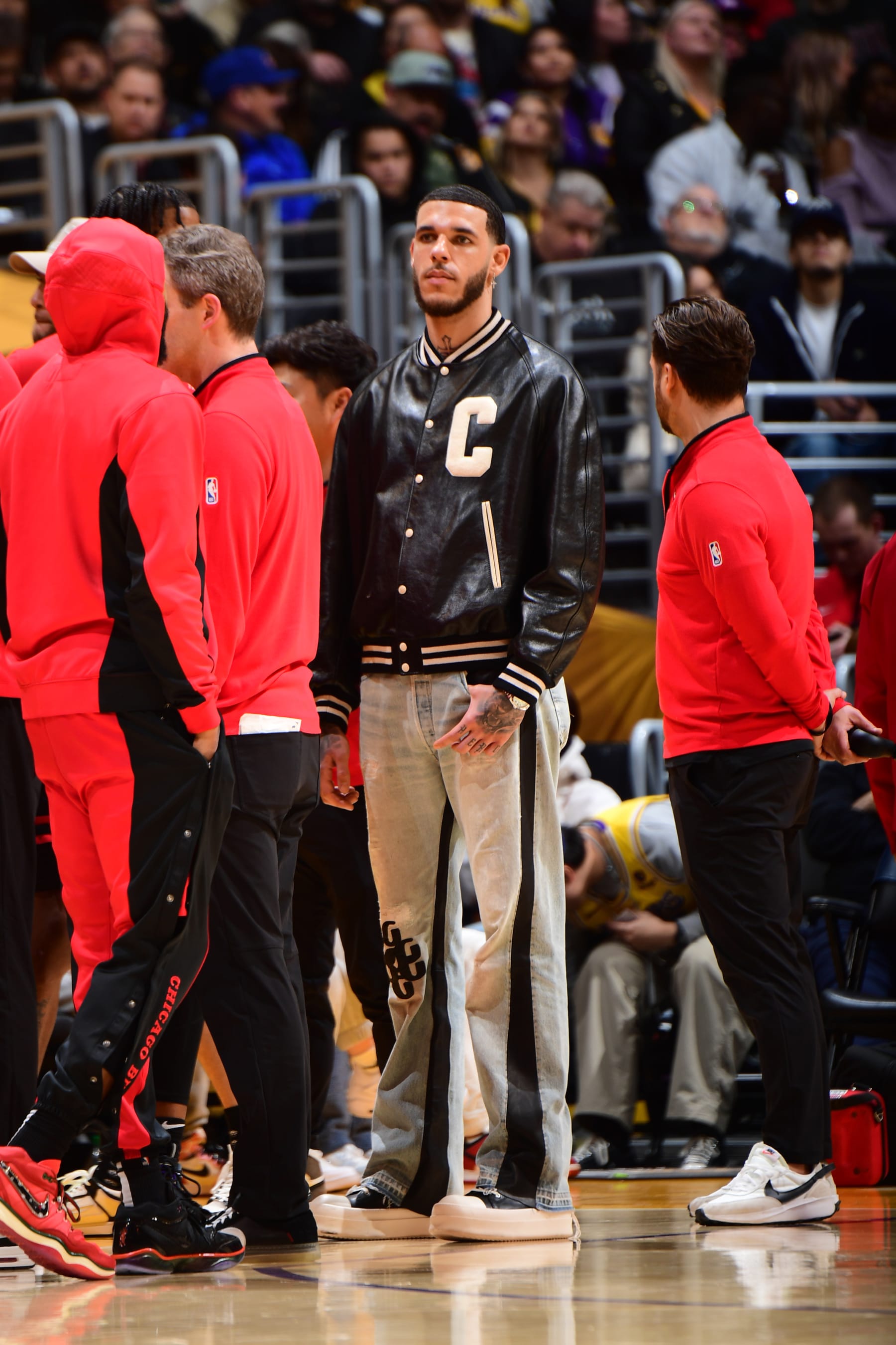 LOS ANGELES, CA - JANUARY 25: Lonzo Ball #2 of the Chicago Bulls looks on during the game against the Los Angeles Lakers on January 25, 2024 at Crypto.Com Arena in Los Angeles, California. NOTE TO USER: User expressly acknowledges and agrees that, by downloading and/or using this Photograph, user is consenting to the terms and conditions of the Getty Images License Agreement. Mandatory Copyright Notice: Copyright 2024 NBAE (Photo by Adam Pantozzi/NBAE via Getty Images)