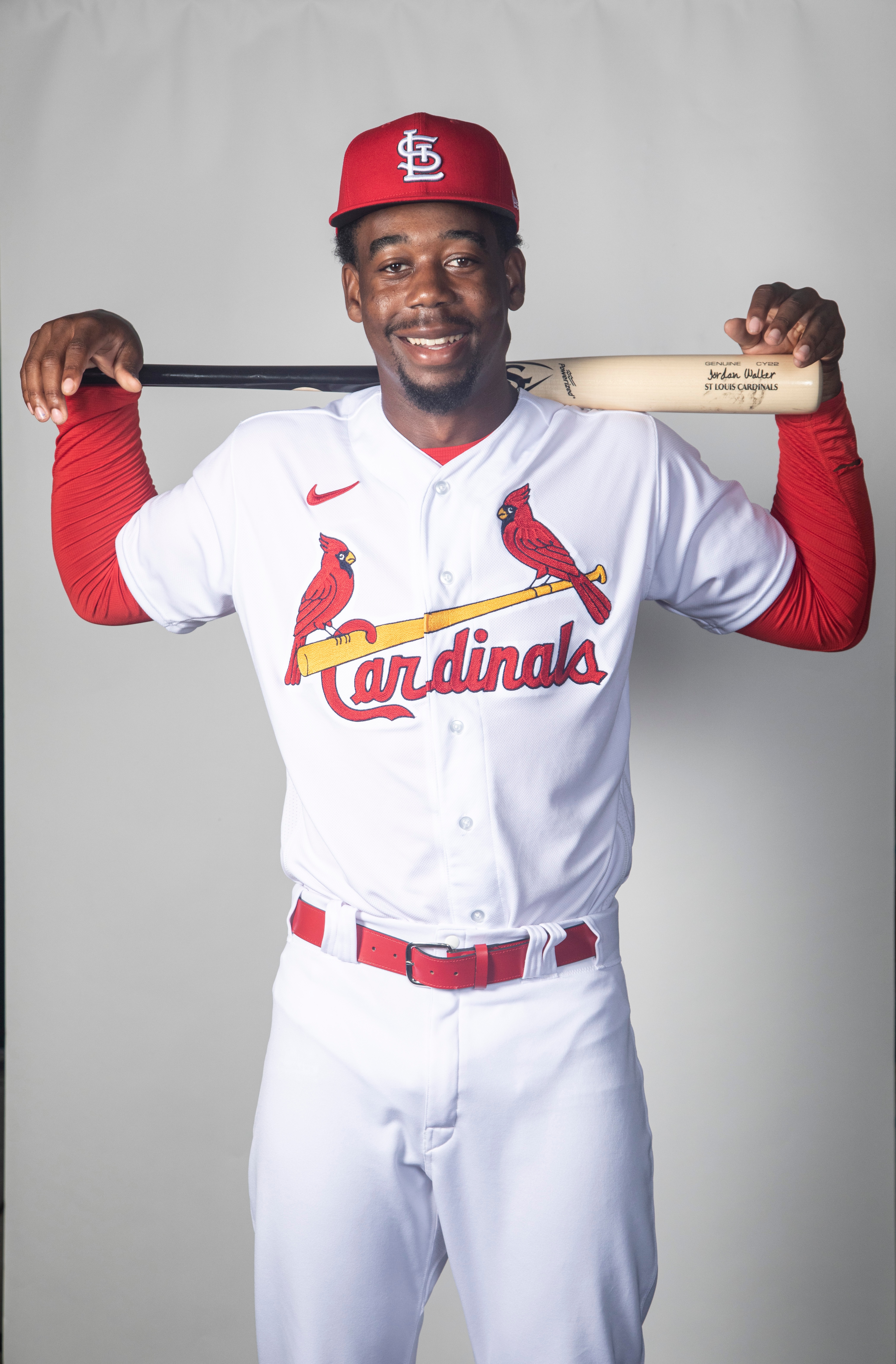 JUPITER, FLORIDA - MARCH 19: Jordan Walker #83 of the St. Louis Cardinals poses during Photo Day at Roger Dean Stadium on March 19, 2022 in Jupiter, Florida. (Photo by Benjamin Rusnak/Getty Images)