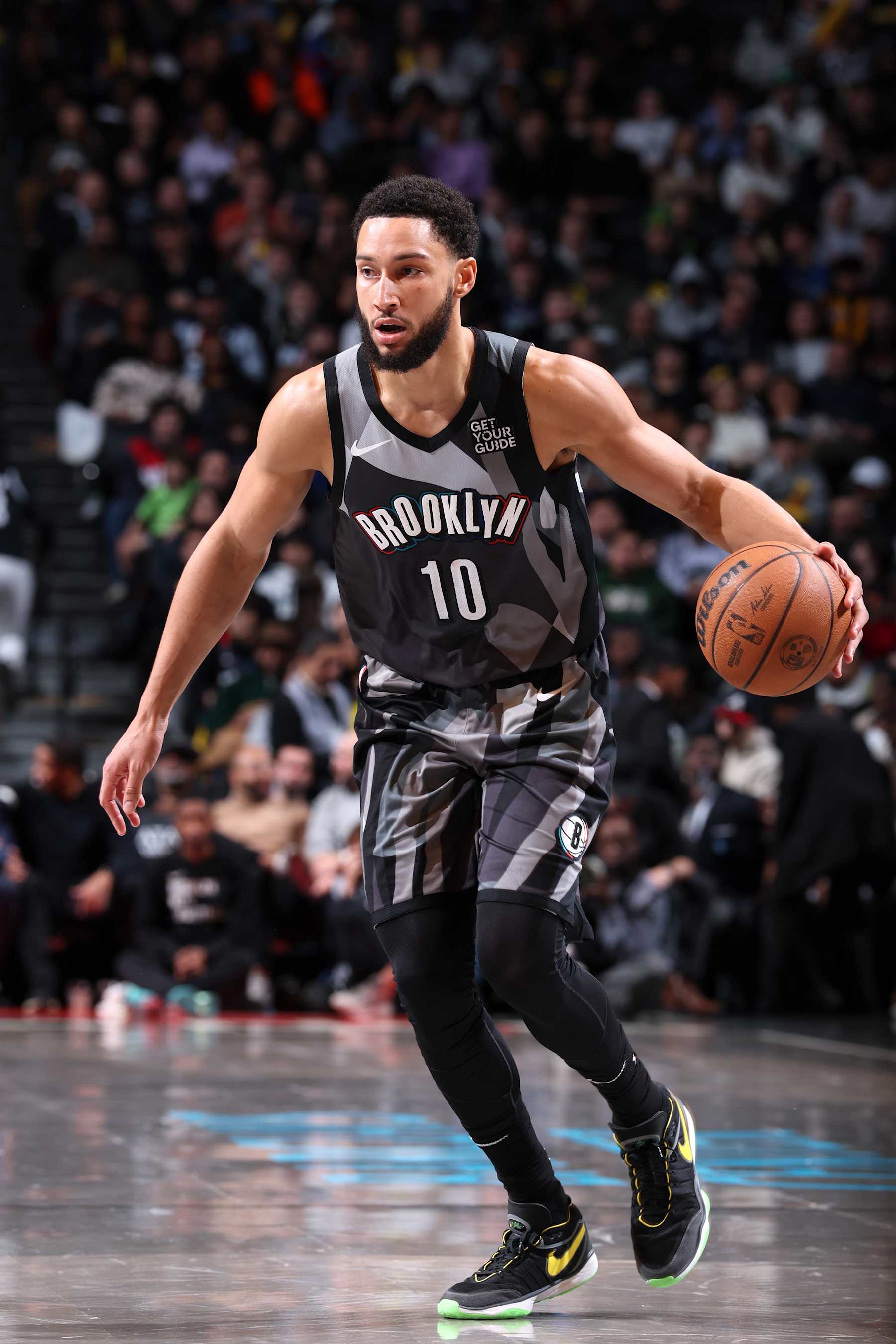 BROOKLYN, NY - DECEMBER 4: Ben Simmons #10 of the Brooklyn Nets looks on during the game against the Indiana Pacers on December 4, 2024 at Barclays Center in Brooklyn, New York. NOTE TO USER: User expressly acknowledges and agrees that, by downloading and or using this Photograph, user is consenting to the terms and conditions of the Getty Images License Agreement. Mandatory Copyright Notice: Copyright 2024 NBAE (Photo by Jeff Haynes/NBAE via Getty Images)