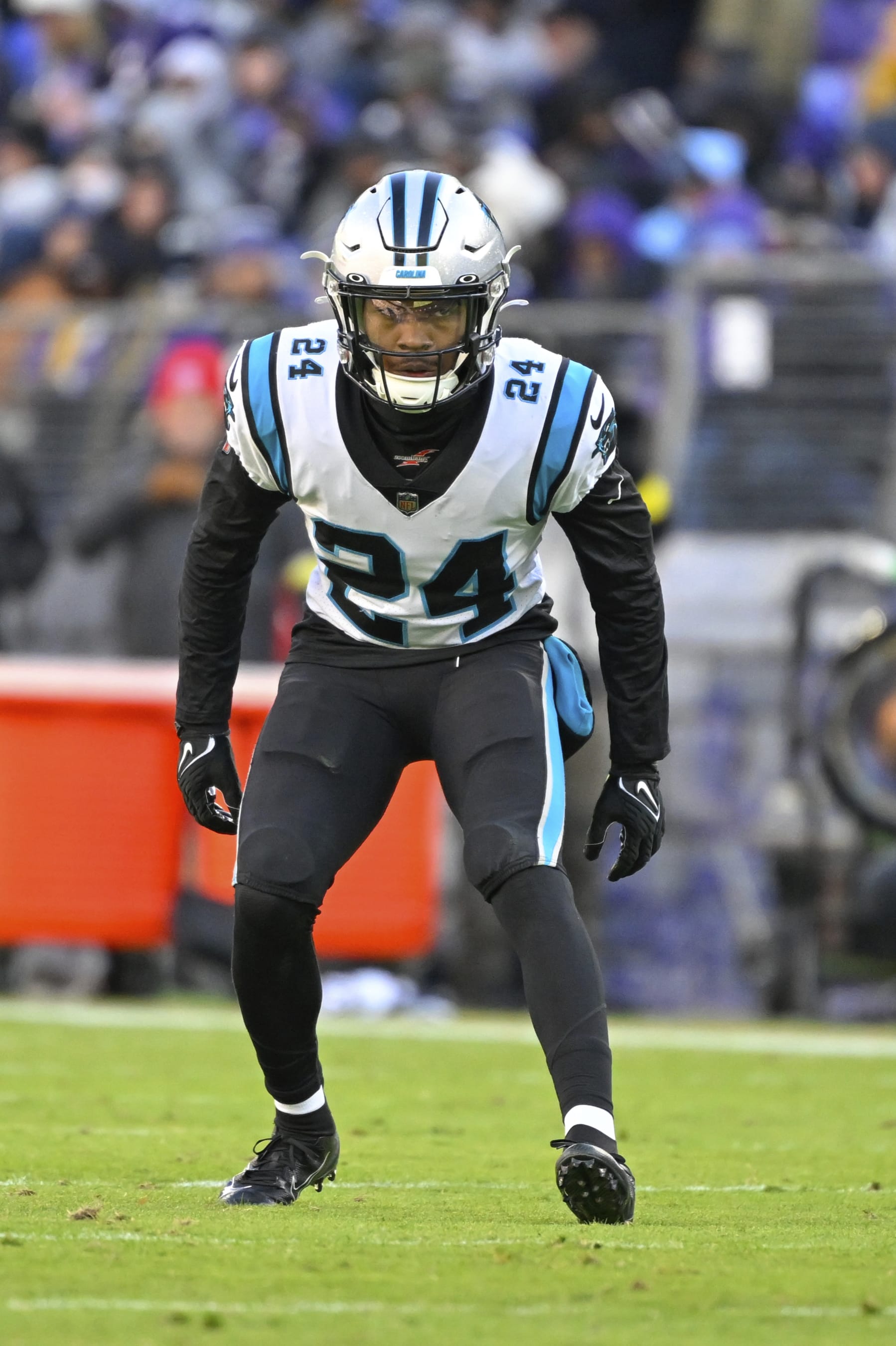 Carolina Panthers cornerback CJ Henderson (24) in action during the second half of an NFL football game against the Baltimore Ravens, Sunday, Nov. 20, 2022, in Baltimore. (AP Photo/Terrance Williams)