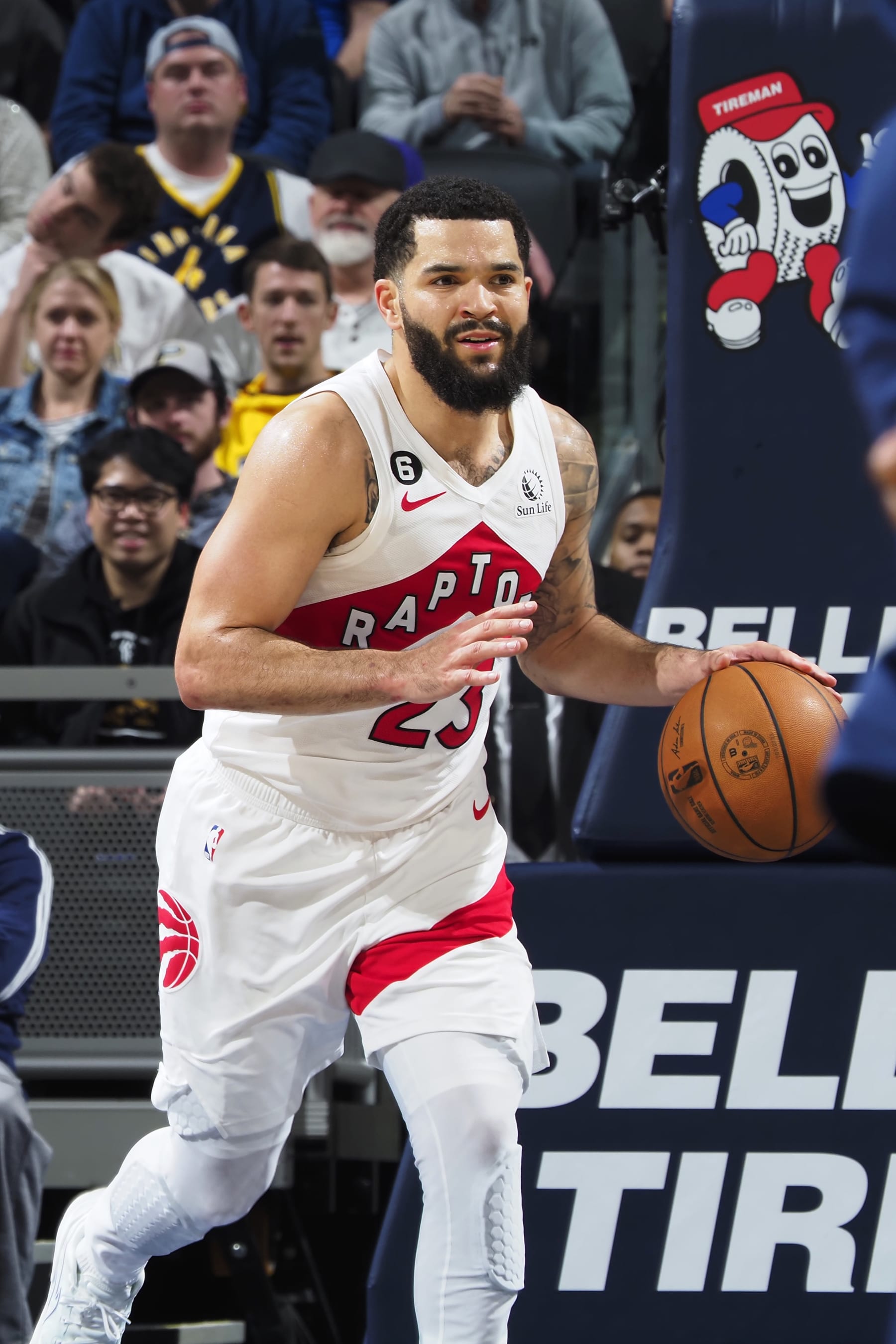 INDIANAPOLIS, IN - JANUARY 2: Fred VanVleet #23 of the Toronto Raptors drives to the basket during the game against the Indiana Pacers on January 2, 2023 at Gainbridge Fieldhouse in Indianapolis, Indiana. NOTE TO USER: User expressly acknowledges and agrees that, by downloading and or using this Photograph, user is consenting to the terms and conditions of the Getty Images License Agreement. Mandatory Copyright Notice: Copyright 2022 NBAE (Photo by Ron Hoskins/NBAE via Getty Images)