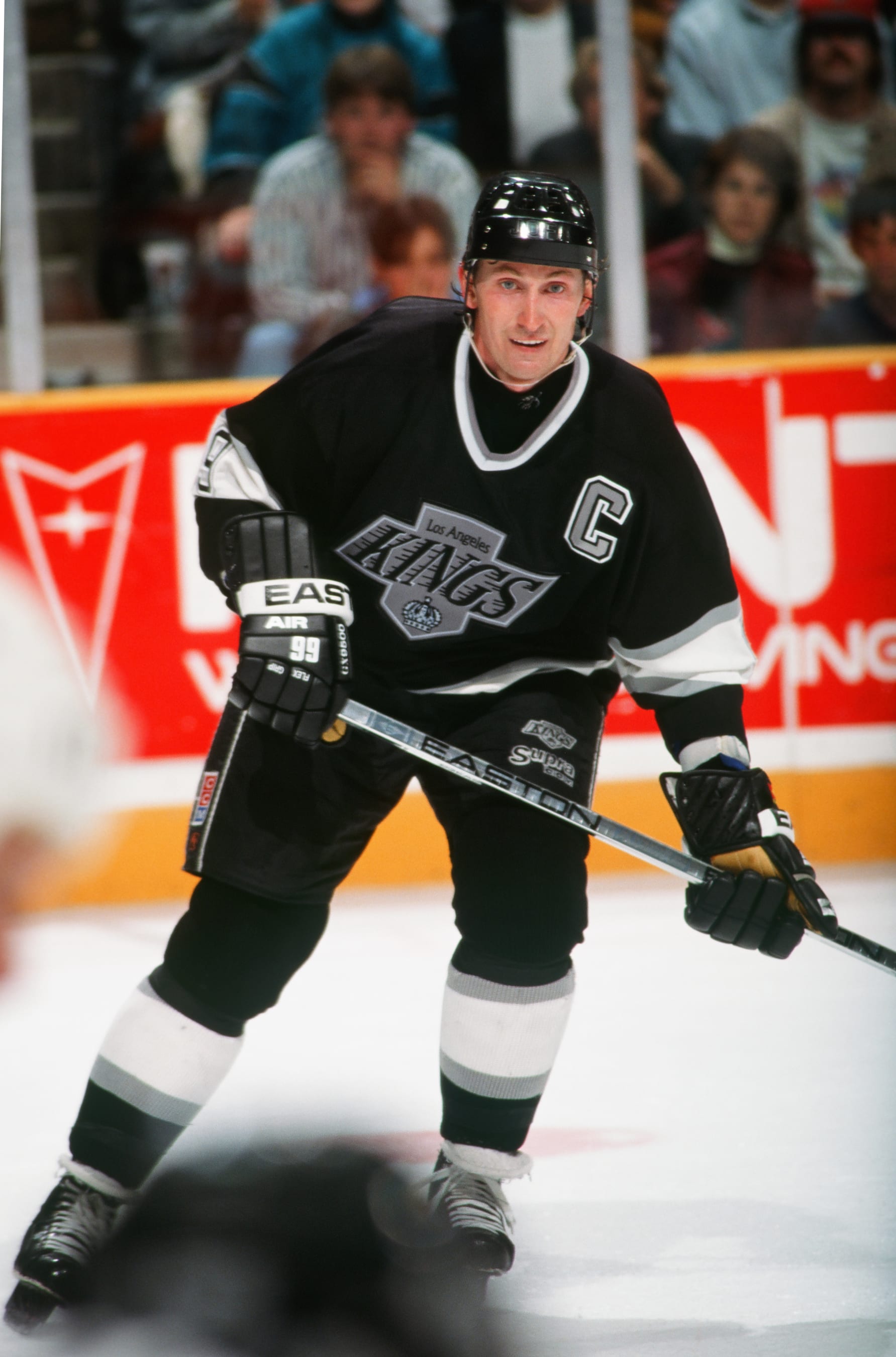 SAN JOSE, CA - CIRCA 1993:  Wayne Gretzky of the Los Angeles Kings in action against the San Jose Sharks at the San Jose Arena during the 1993 - 1994 season in San Jose, California.Gretzky played for the Kings from 1988-96.  (Photo by Rocky Widner/Getty Images)