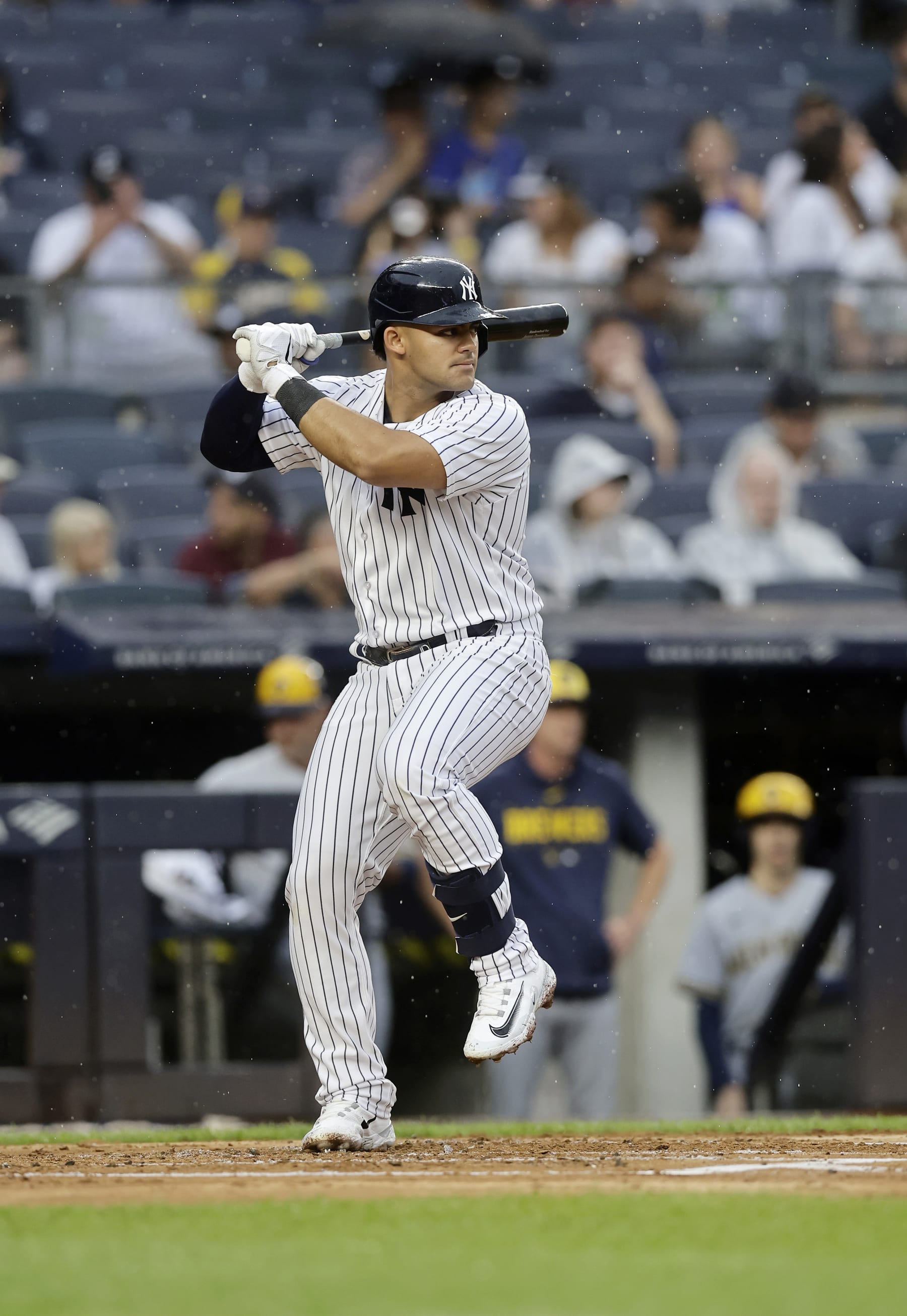 NEW YORK, NEW YORK - SEPTEMBER 09:  Jasson Dominguez #89 of the New York Yankees in action against the Milwaukee Brewers at Yankee Stadium on September 9, 2023 in the Bronx borough of New York City. The Brewers defeated the Yankees 9-2. (Photo by Jim McIsaac/Getty Images)