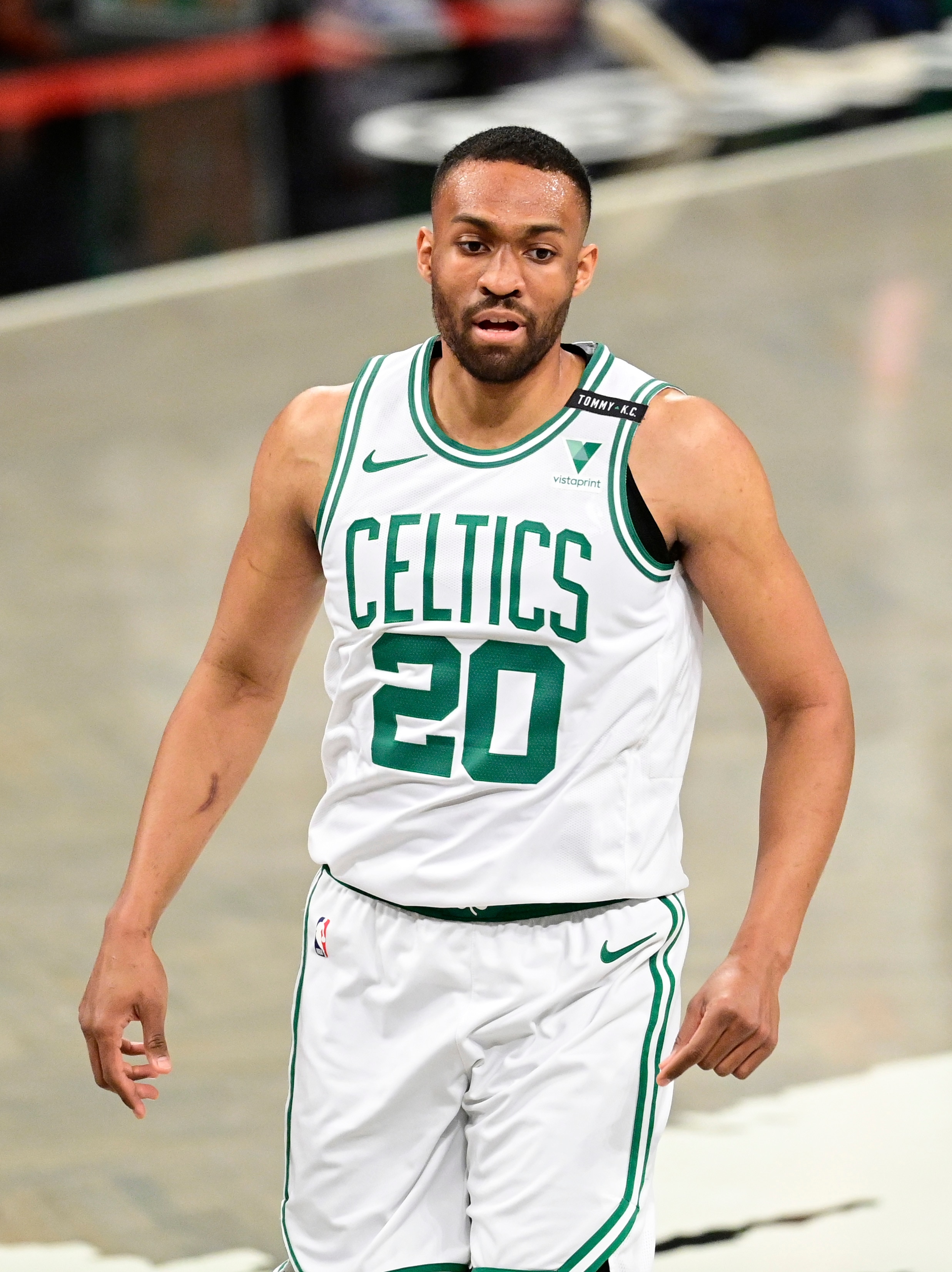 NEW YORK, NEW YORK - JUNE 01:  Jabari Parker #20 of the Boston Celtics looks on against the Brooklyn Nets in Game Five of the First Round of the 2021 NBA Playoffs at Barclays Center on June 01, 2021 in the Brooklyn borough of New York City. NOTE TO USER: User expressly acknowledges and agrees that, by downloading and or using this photograph, User is consenting to the terms and conditions of the Getty Images License Agreement. (Photo by Steven Ryan/Getty Images)