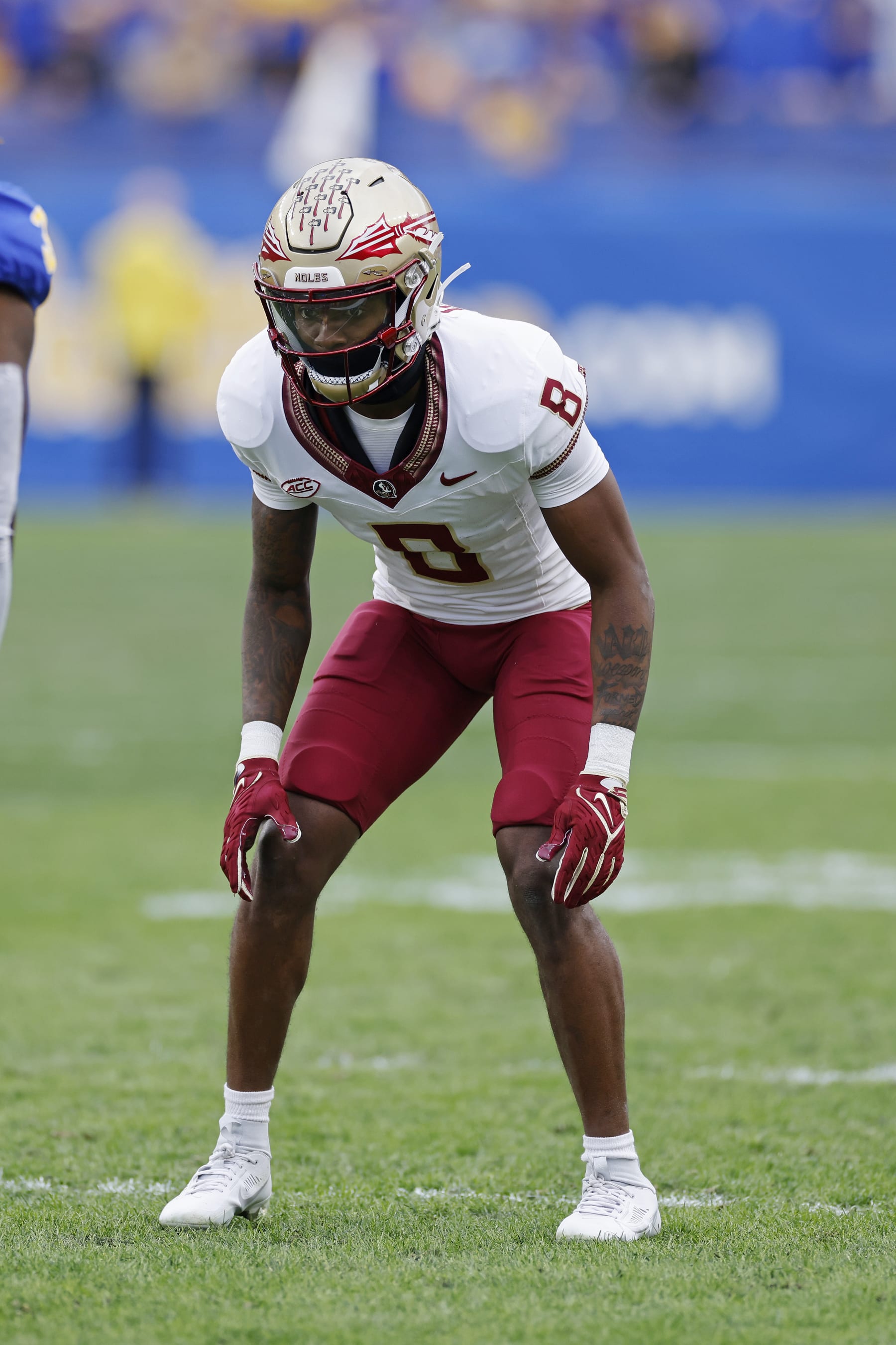PITTSBURGH, PA - NOVEMBER 04: Florida State Seminoles defensive back Renardo Green (8) lines up on defense during a college football game against the Pittsburgh Panthers on November 04, 2023 at Acrisure Stadium in Pittsburgh, Pennsylvania. (Photo by Joe Robbins/Icon Sportswire via Getty Images)