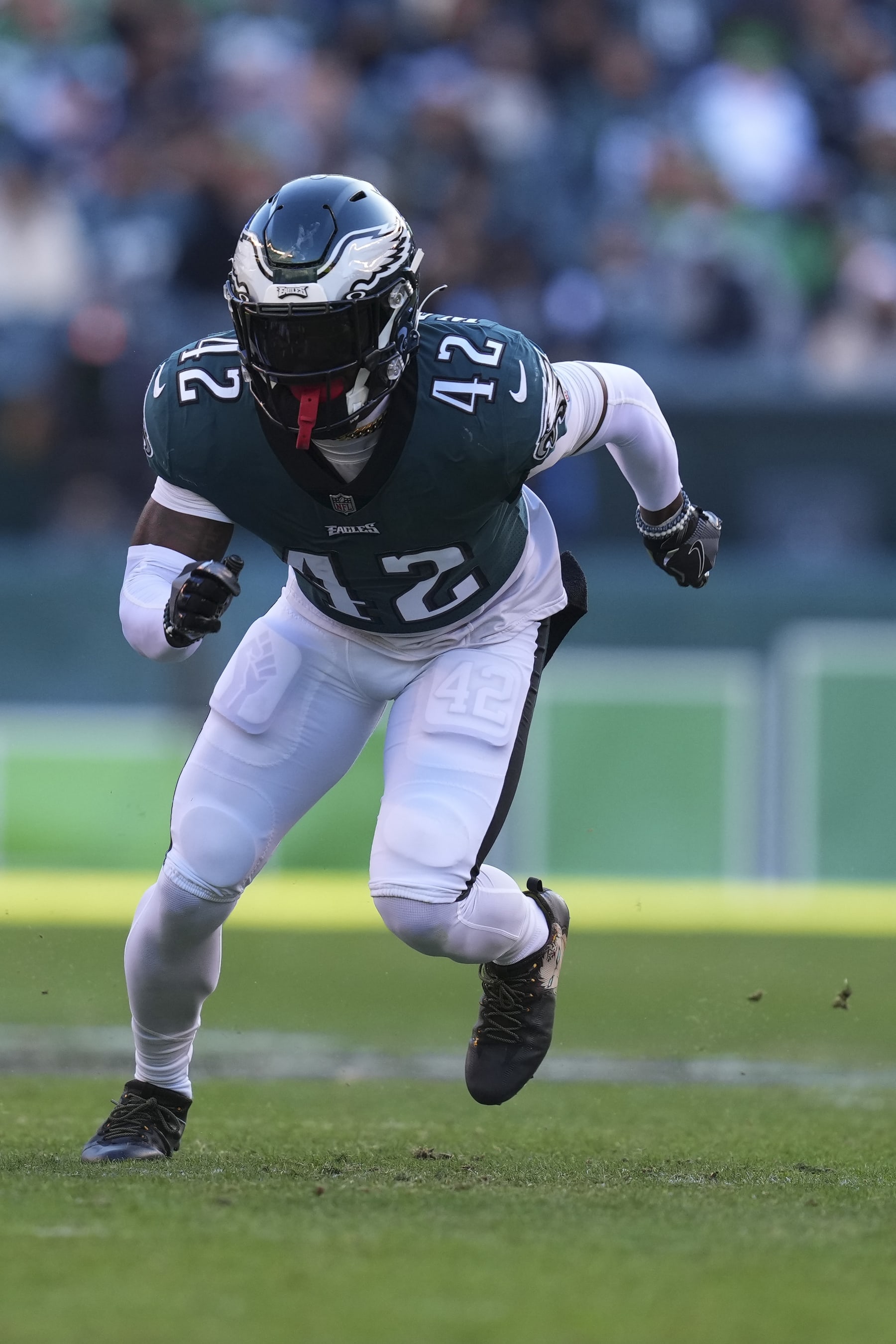 PHILADELPHIA, PA - DECEMBER 04: K'Von Wallace #42 of the Philadelphia Eagles in action against the Tennessee Titans at Lincoln Financial Field on December 4, 2022 in Philadelphia, Pennsylvania. (Photo by Mitchell Leff/Getty Images)