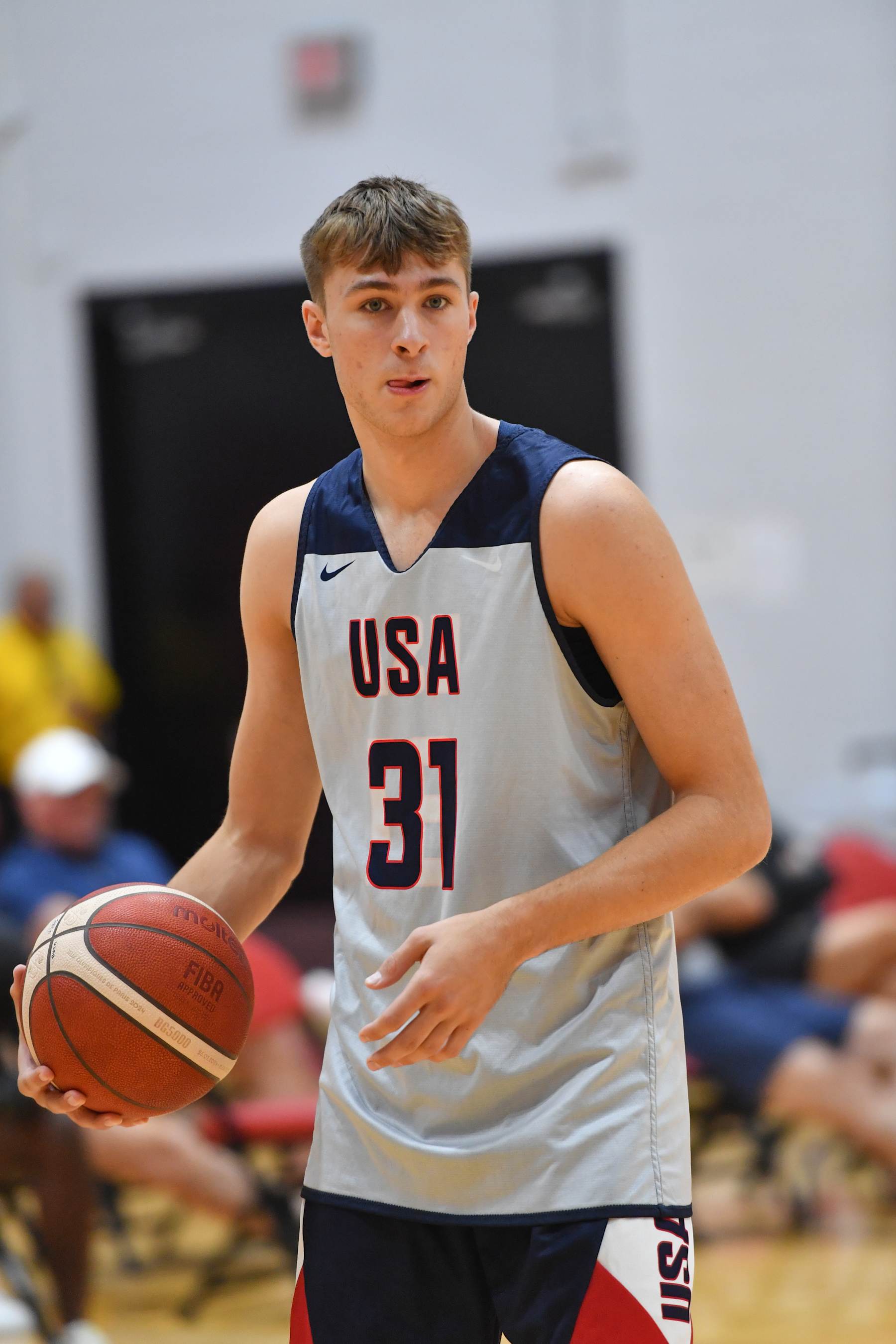 LAS VEGAS, NV - JULY 8:   Cooper Flagg #31 of the USAB Mens Select Team looks on during the USAB Men's Training Camp on July 8, 2024 at UNLV in Las Vegas, Nevada. NOTE TO USER: User expressly acknowledges and agrees that, by downloading and or using this photograph, User is consenting to the terms and conditions of the Getty Images License Agreement. Mandatory Copyright Notice: Copyright 2024 NBAE (Photo by Juan Ocampo/NBAE via Getty Images)