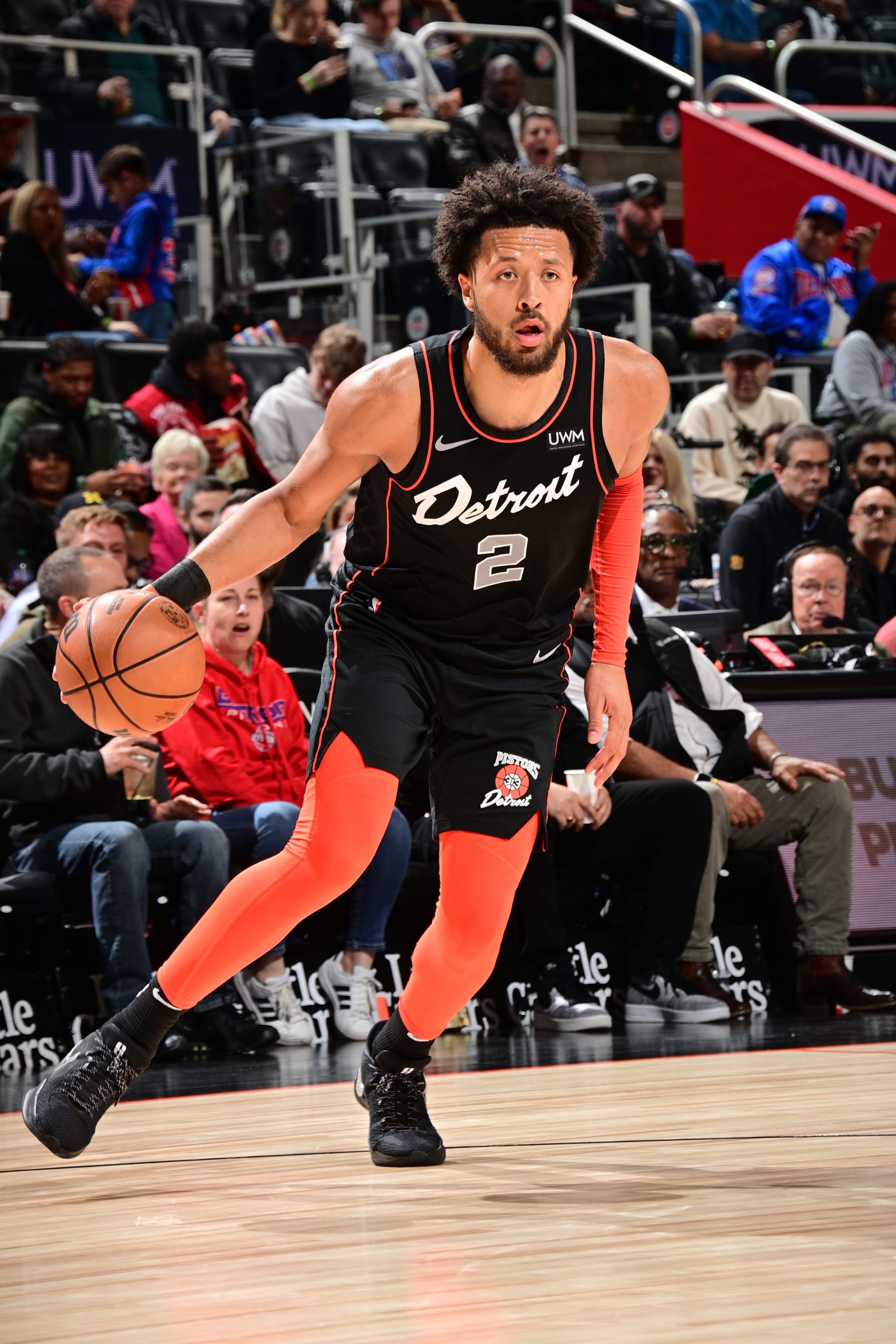 DETROIT, MI - APRIL 1: Cade Cunningham #2 of the Detroit Pistons dribbles the ball during the game against the Memphis Grizzlies on April 1, 2024 at Little Caesars Arena in Detroit, Michigan. NOTE TO USER: User expressly acknowledges and agrees that, by downloading and/or using this photograph, User is consenting to the terms and conditions of the Getty Images License Agreement. Mandatory Copyright Notice: Copyright 2024 NBAE (Photo by Chris Schwegler/NBAE via Getty Images)