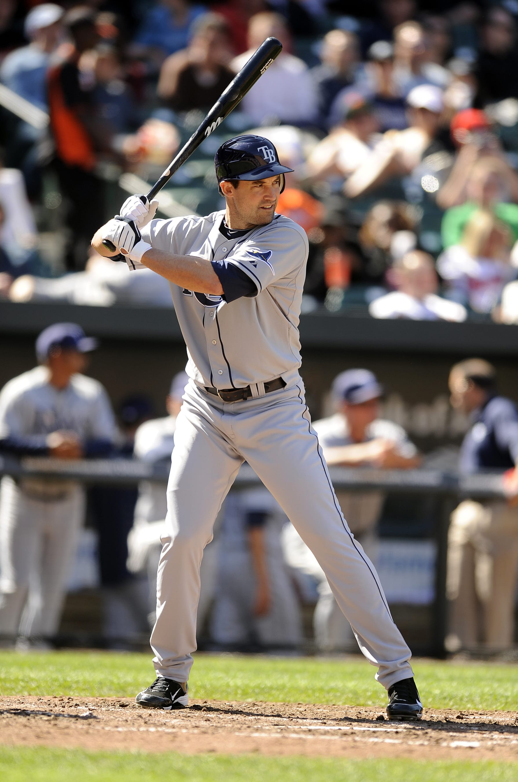 BALTIMORE - APRIL 14:  Pat Burrell #5 of the Tampa Bay Rays bats against the Baltimore Orioles on April 14, 2010 at Camden Yards in Baltimore, Maryland.  (Photo by G Fiume/Getty Images) 