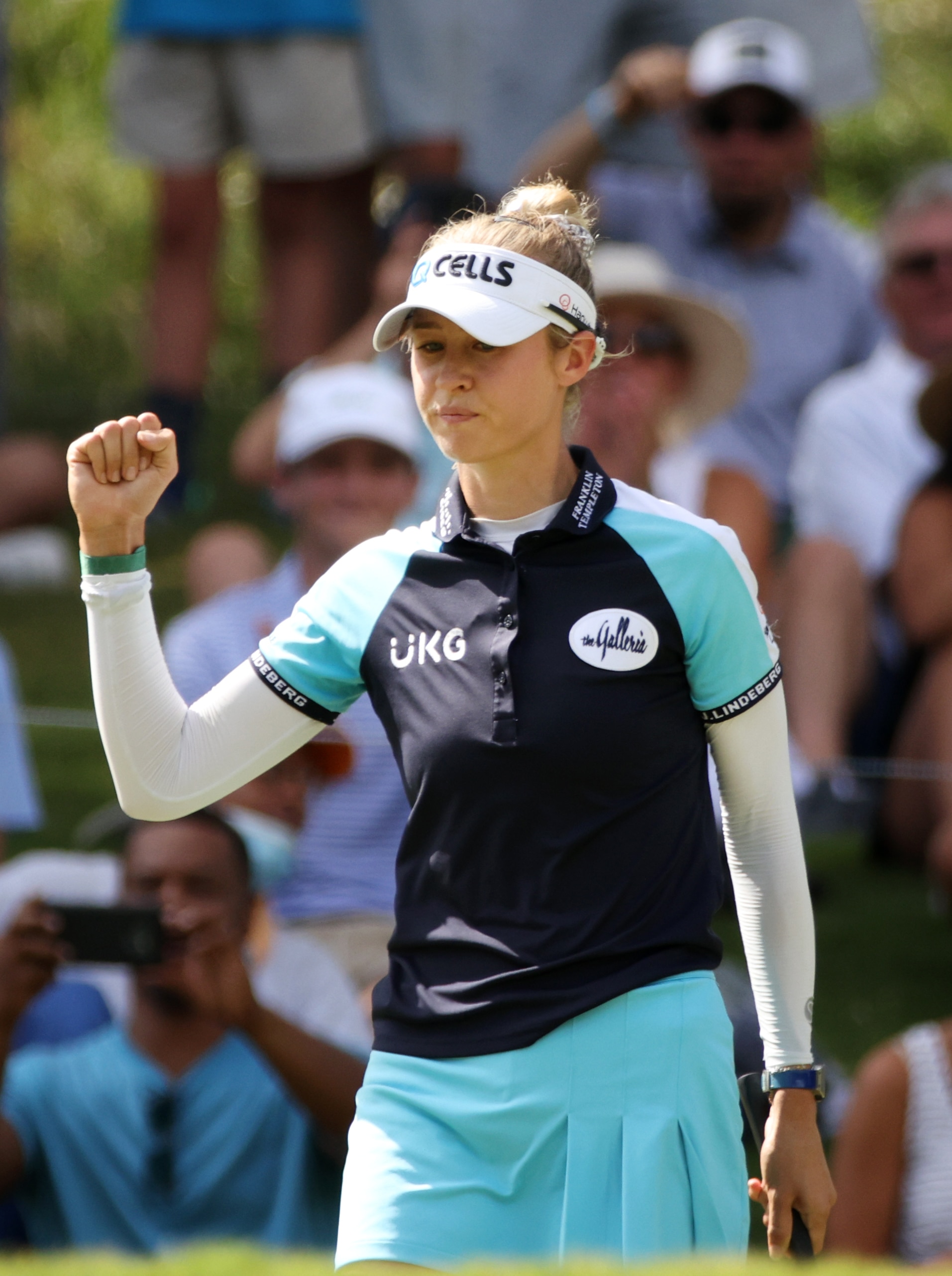 JOHNS CREEK, GEORGIA - JUNE 27: Nelly Korda reacts to her birdie putt on the 14th hole the final round of the KPMG Women's PGA Championship at Atlanta Athletic Club on June 27, 2021 in Johns Creek, Georgia. (Photo by Kevin C. Cox/Getty Images)
