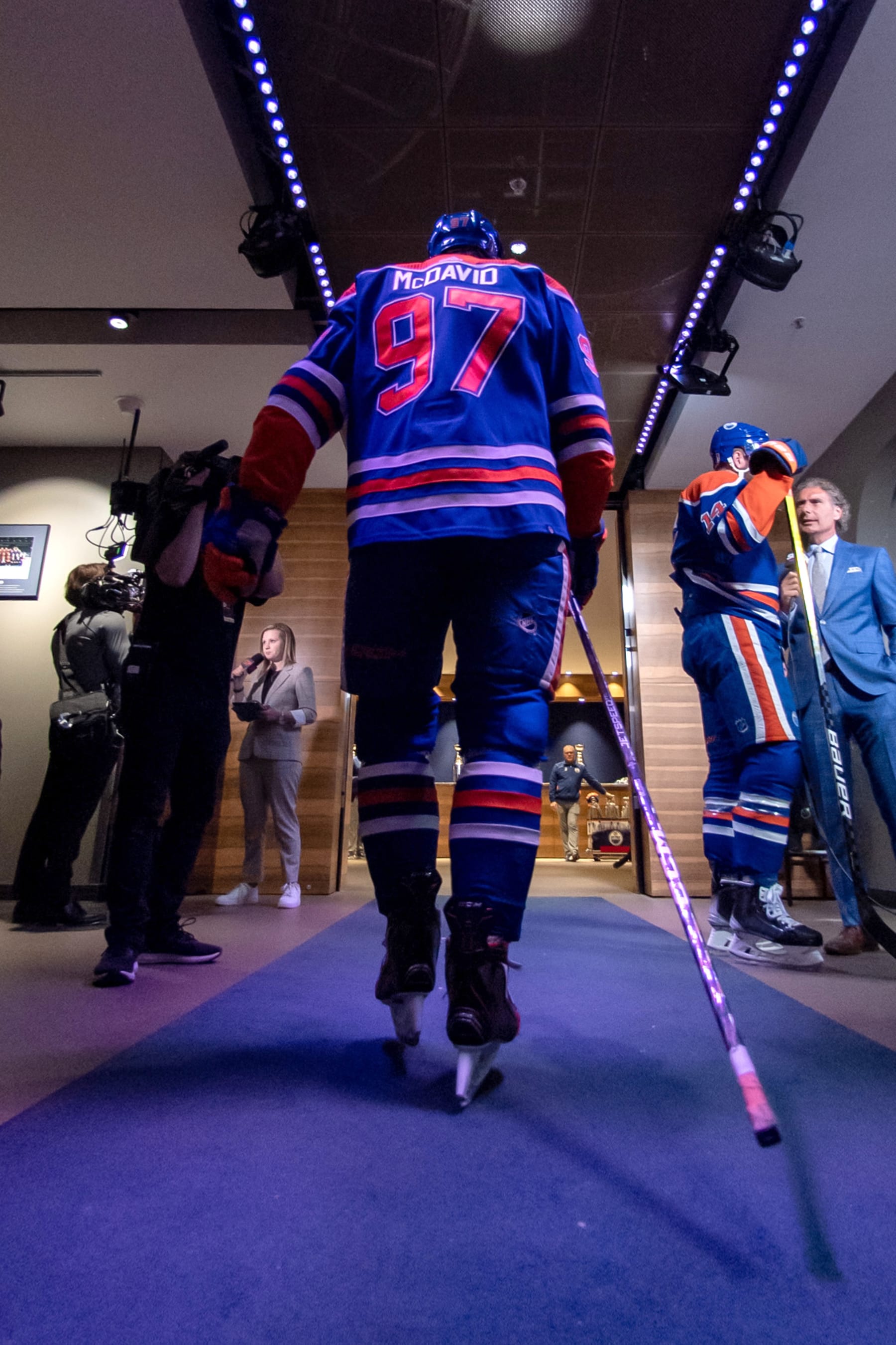EDMONTON, CANADA - MAY 14 Connor McDavid #97 of the Edmonton Oilers walks down the tunnel after warm ups before Game Six of the Second Round of the 2023 Stanley Cup Playoffs against the Vegas Golden Knights at Rogers Place on May 14, 2023, in Edmonton, Alberta, Canada. (Photo by Andy Devlin/NHLI via Getty Images)