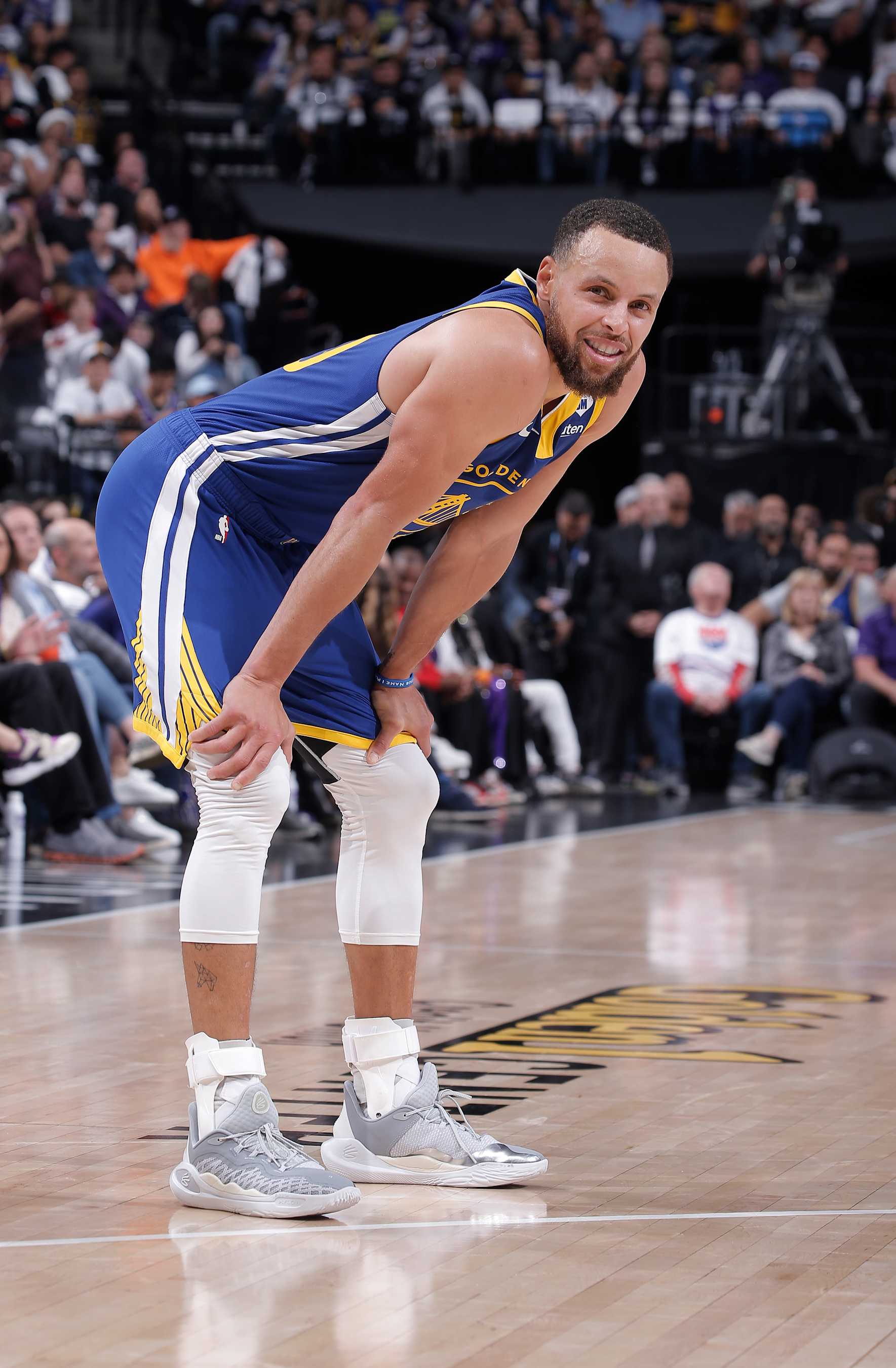 SACRAMENTO, CA - APRIL 16: Stephen Curry #30 of the Golden State Warriors looks on during the game against the Sacramento Kings during the 2024 Play-In Tournament on April 16, 2024 at Golden 1 Center in Sacramento, California. NOTE TO USER: User expressly acknowledges and agrees that, by downloading and or using this photograph, User is consenting to the terms and conditions of the Getty Images Agreement. Mandatory Copyright Notice: Copyright 2024 NBAE (Photo by Rocky Widner/NBAE via Getty Images)