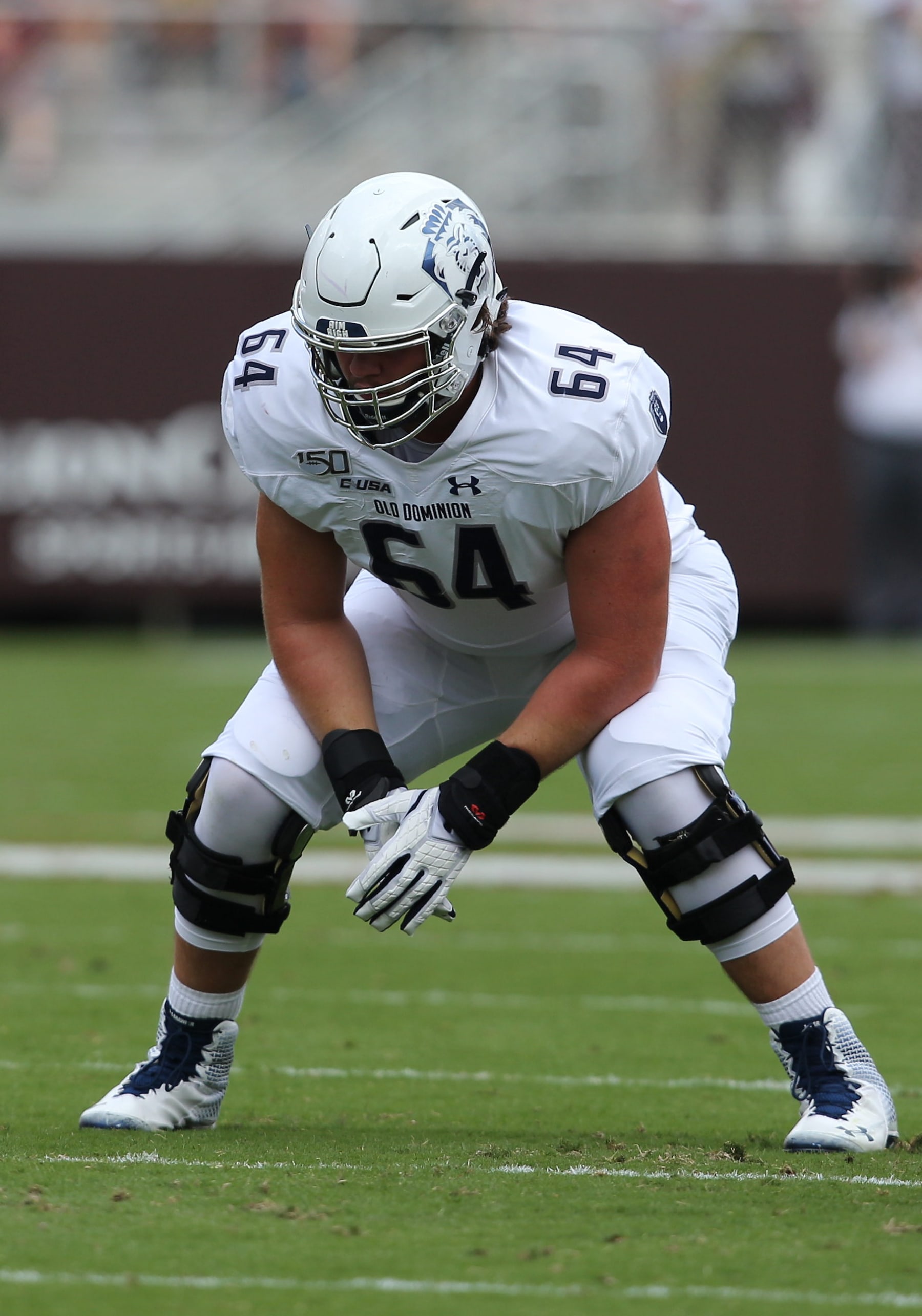 BLACKSBURG, VA  SEPTEMBER 07: Old Dominion tackle Nick Saldiveri (64) during the game between the Virginia Tech Hokies and the Old Dominion Monarchs on September 07, 2019, at Lane Stadium on Worsham Field in Blacksburg, VA. (Photo by Lee Coleman/Icon Sportswire via Getty Images)