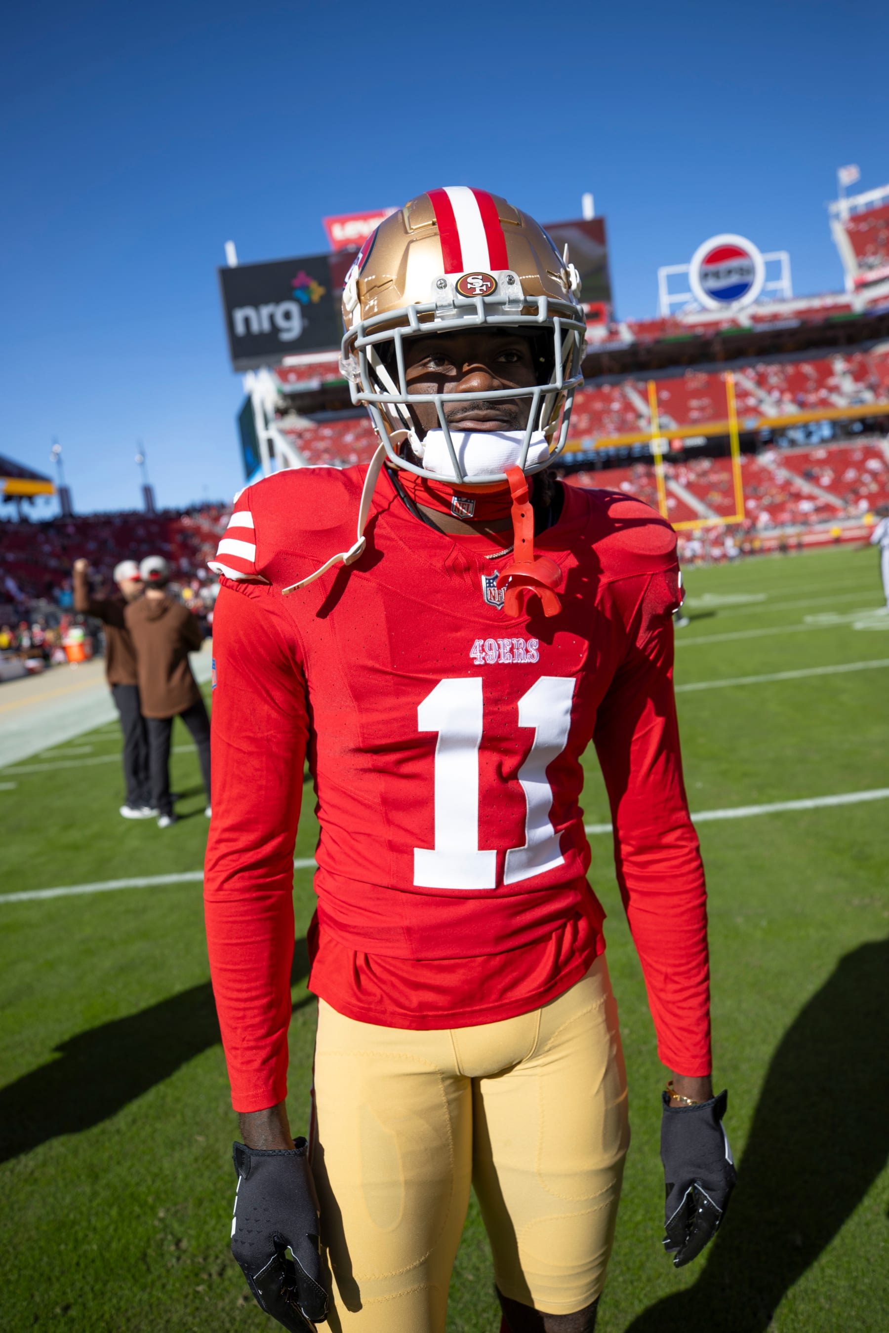 SANTA CLARA, CA - NOVEMBER 19: Brandon Aiyuk #11 of the San Francisco 49ers before the game against the Tampa Bay Buccaneers at Levi's Stadium on November 19, 2023 in Santa Clara, California. The 49ers defeated the Buccaneers 27-14. (Photo by Michael Zagaris/San Francisco 49ers/Getty Images)