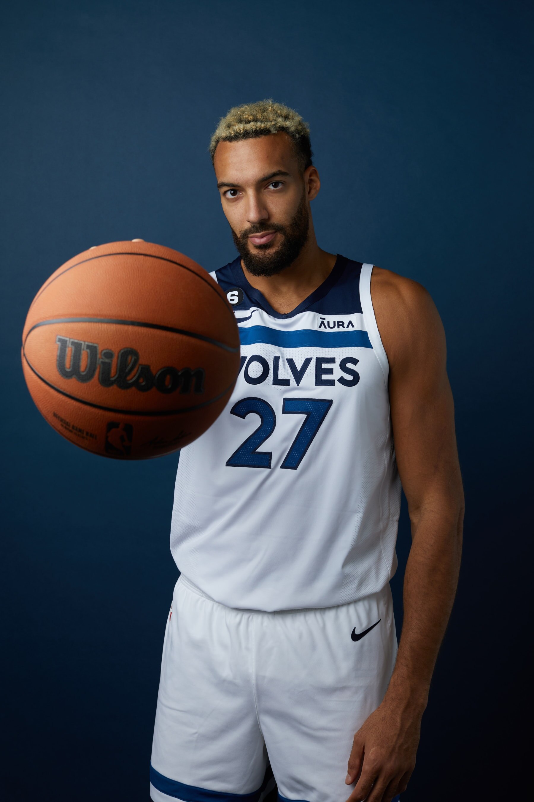 MINNEAPOLIS, MN - SEPTEMBER 26: Rudy Gobert #27 of the Minnesota Timberwolves poses for a portrait during NBA Media Day on September 26, 2022 at Target Center in Minneapolis, Minnesota. NOTE TO USER:  User expressly acknowledges and agrees that, by downloading and or using this Photograph, user is consenting to the terms and conditions of the Getty Images License Agreement. Mandatory Copyright Notice: Copyright 2022 NBAE (Photo by Haley Friesen/NBAE via Getty Images)