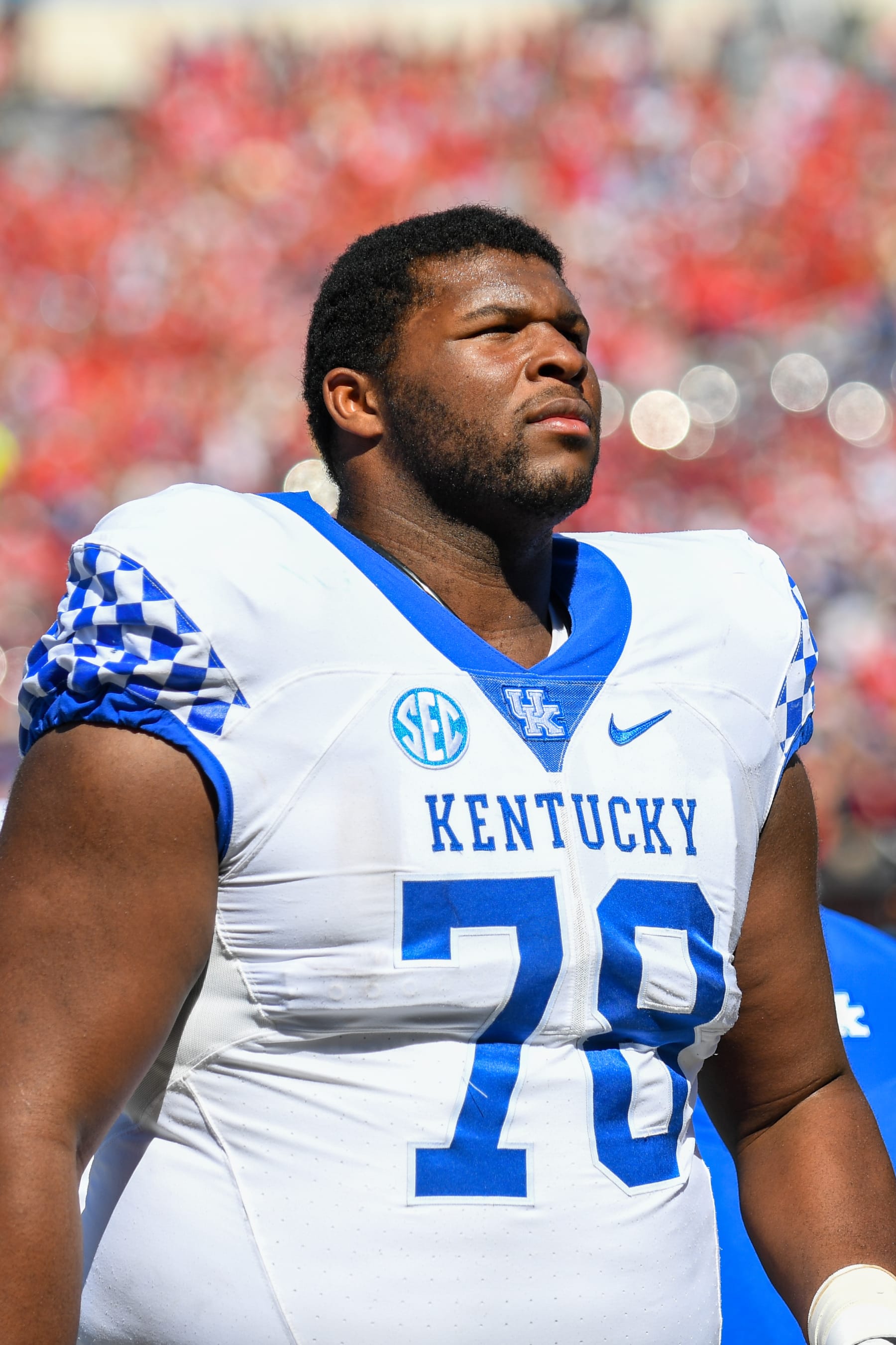 OXFORD, MS - OCTOBER 01: Kentucky offensive lineman Kiyaunta Goodwin (78) during the college football game between the Kentucky Wildcats and the Ole' Miss Rebels on October 1, 2022 at Vaught-Hemingway Stadium in Oxford, MS. (Photo by Kevin Langley/Icon Sportswire via Getty Images)