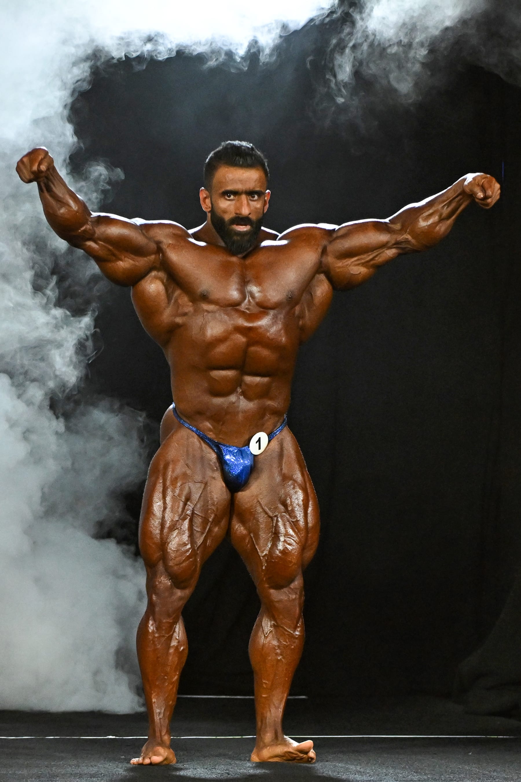 LAS VEGAS, NEVADA - DECEMBER 17, 2022: Hadi Choopan competes in the Mr. Olympia event during the Olympia Fitness & Performance weekend at Planet Hollywood Resort and Casino on December 17, 2022 in Las Vegas, Nevada. (Photo by Chris Bernacchi/Diamond Images via Getty Images)